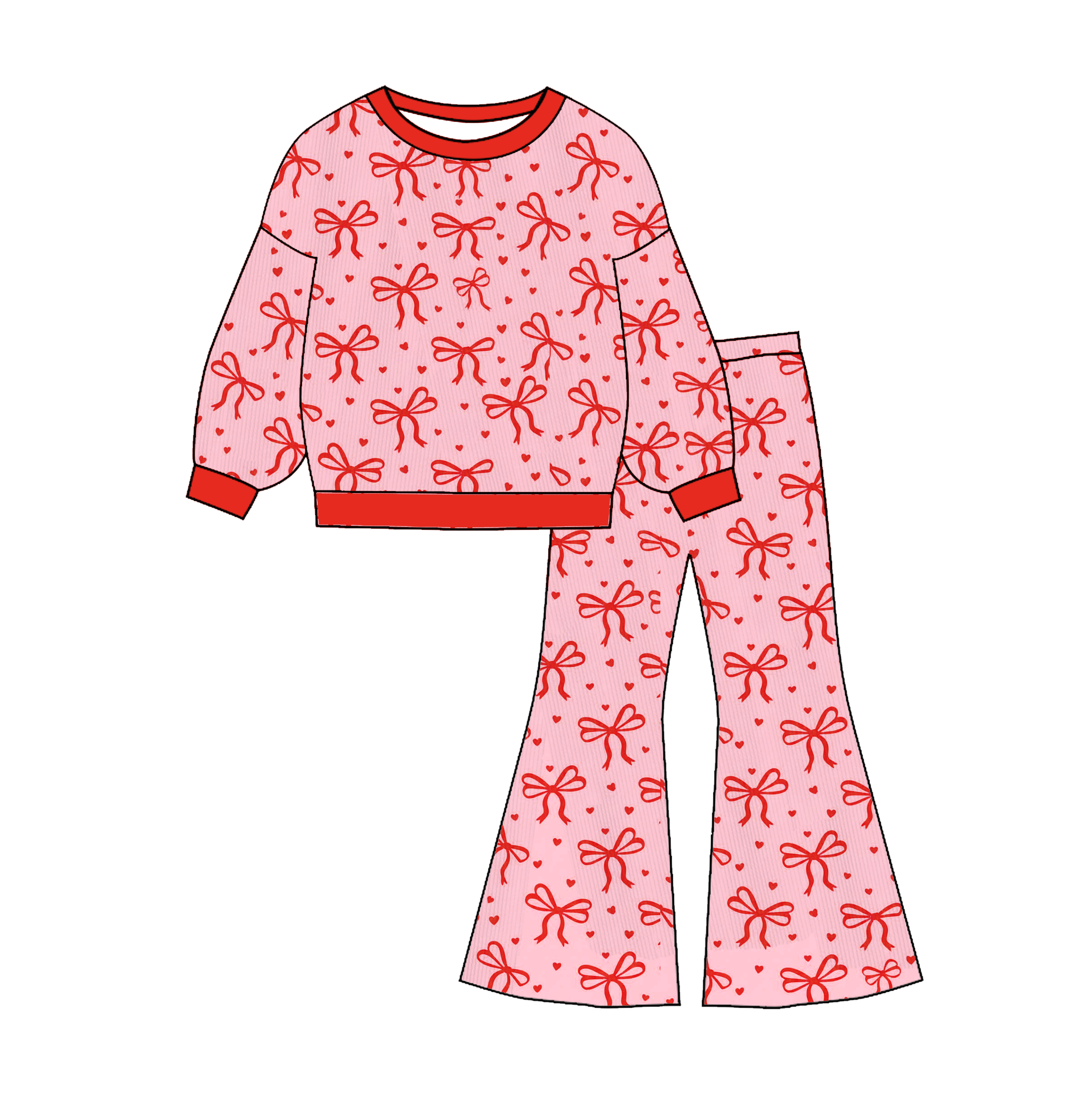 （Pre Order）Girls Valentine's Day Print Twill Sweatshirt Suit