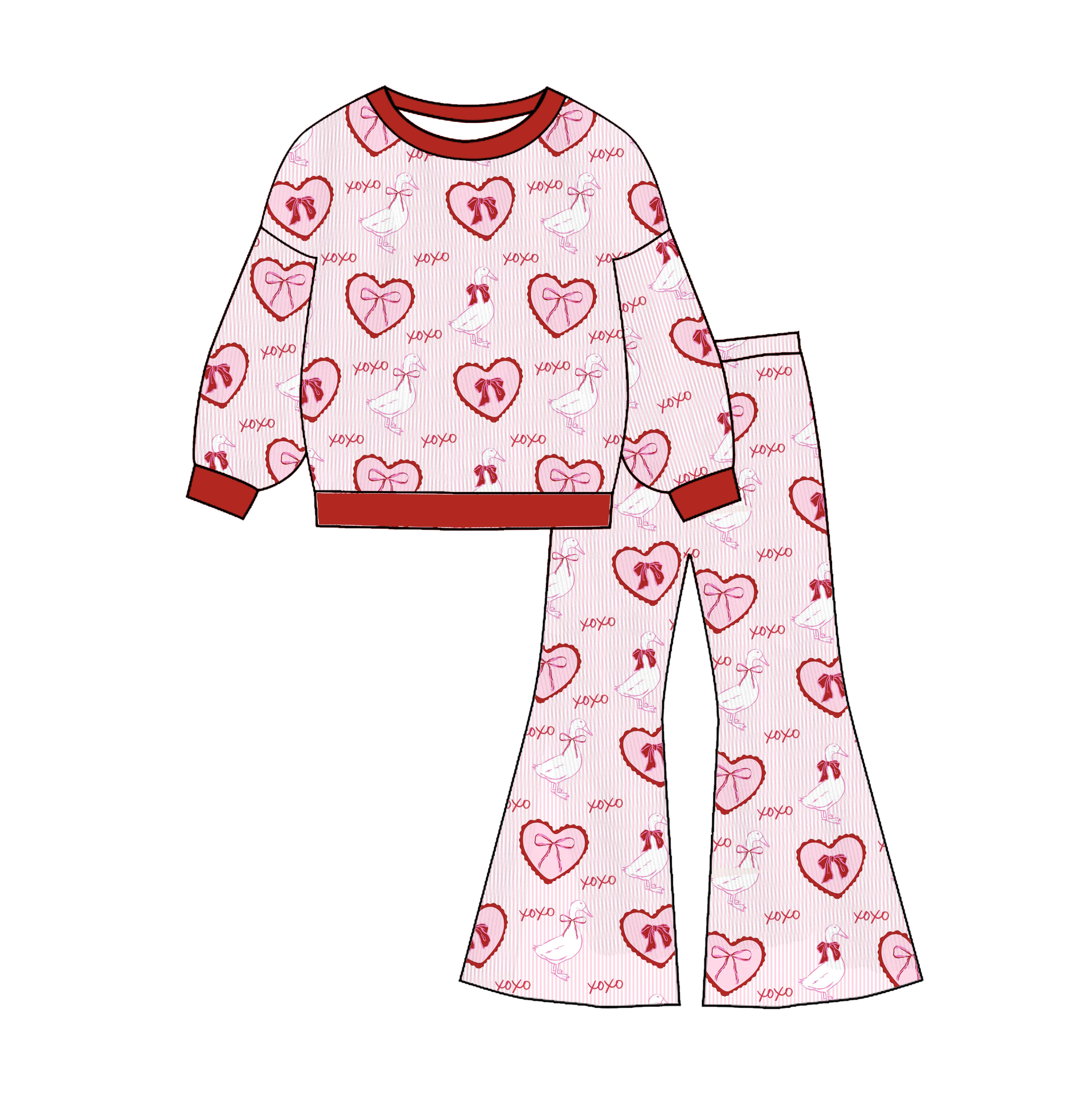 （Pre Order）Girls Valentine's Day Print Twill Sweatshirt Suit