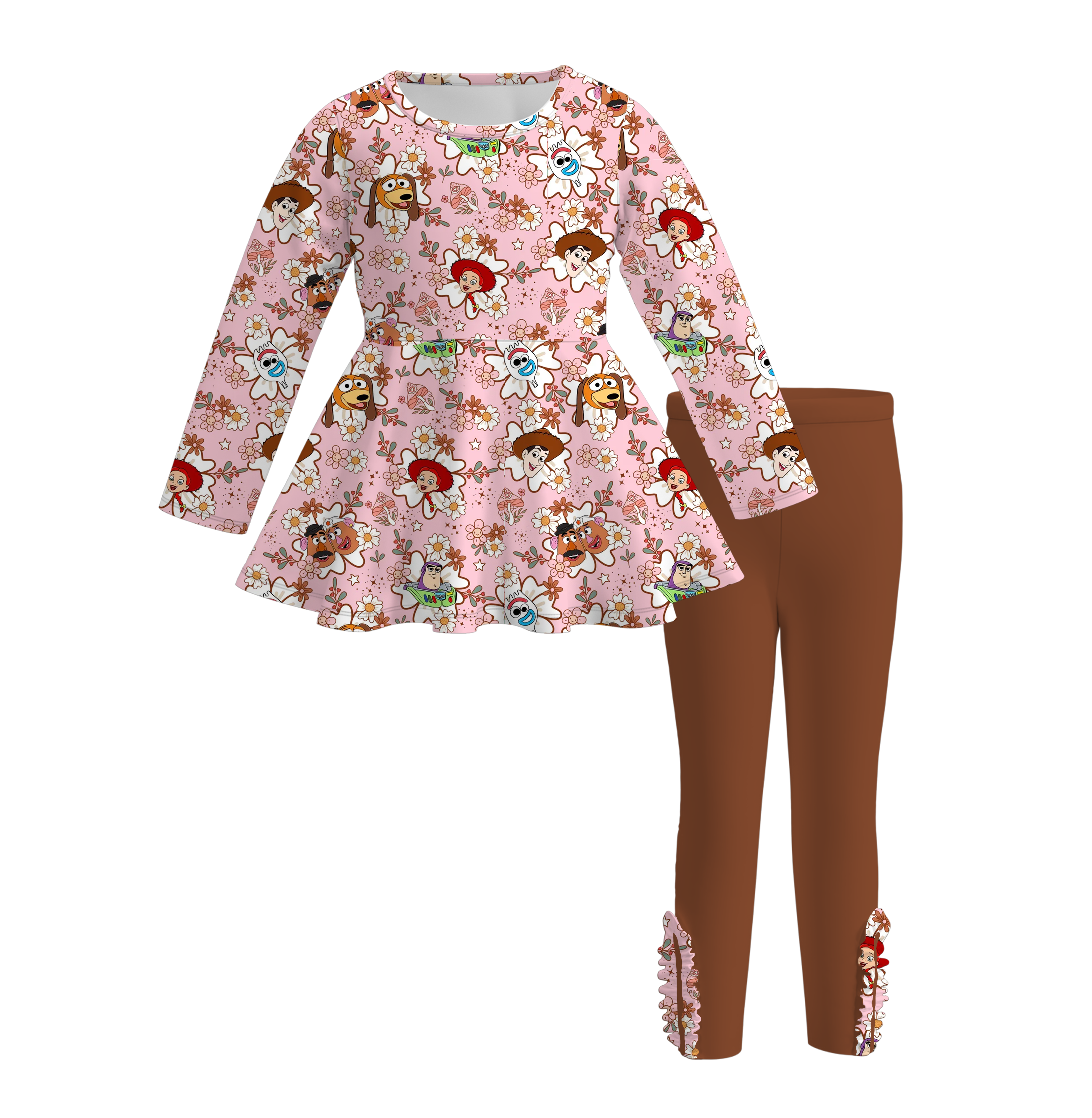 （Pre Order）Girls Valentine's Day Cartoon Print Outfit Set