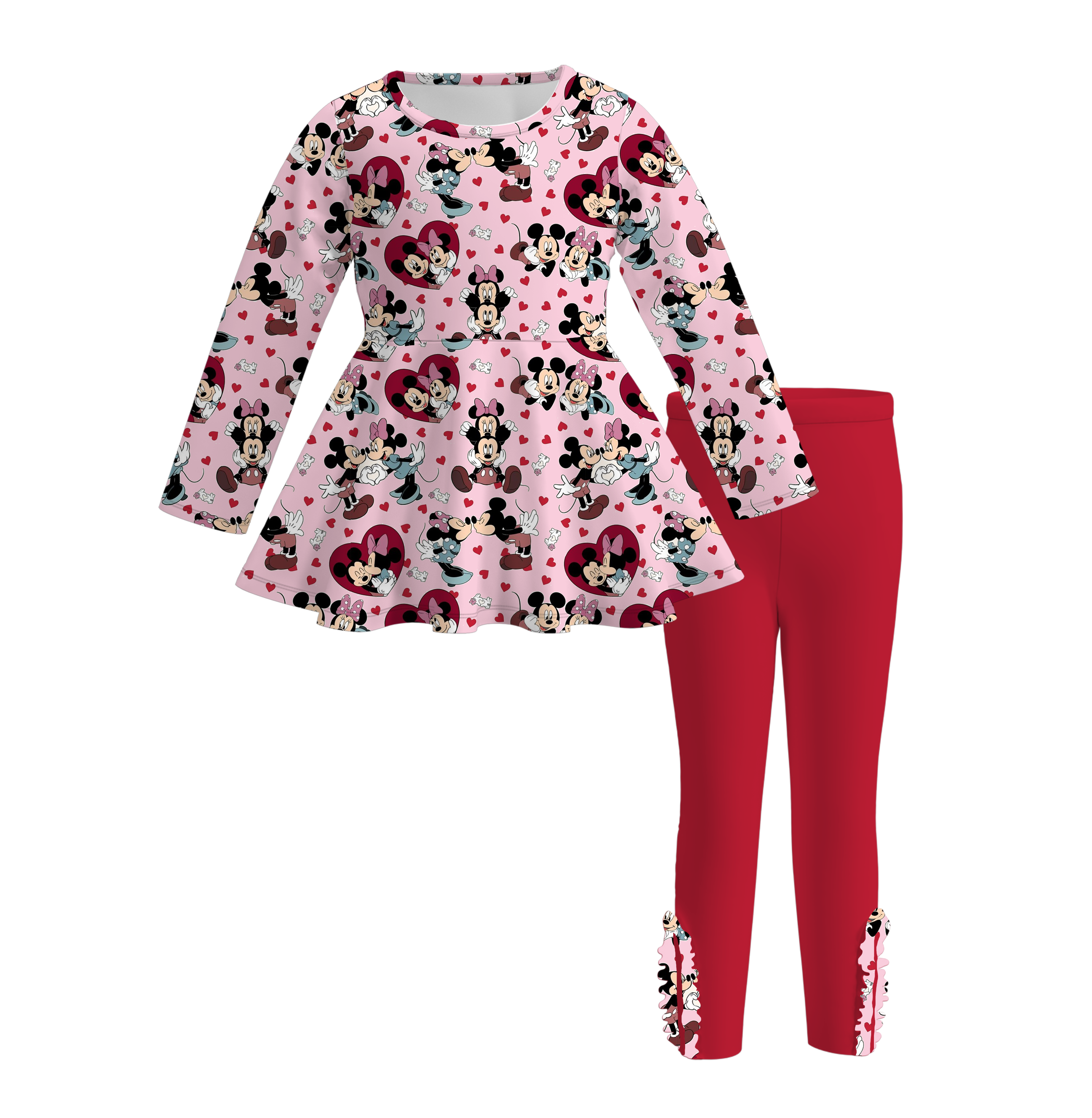 （Pre Order）Girls Valentine's Day Cartoon Print Outfit Set