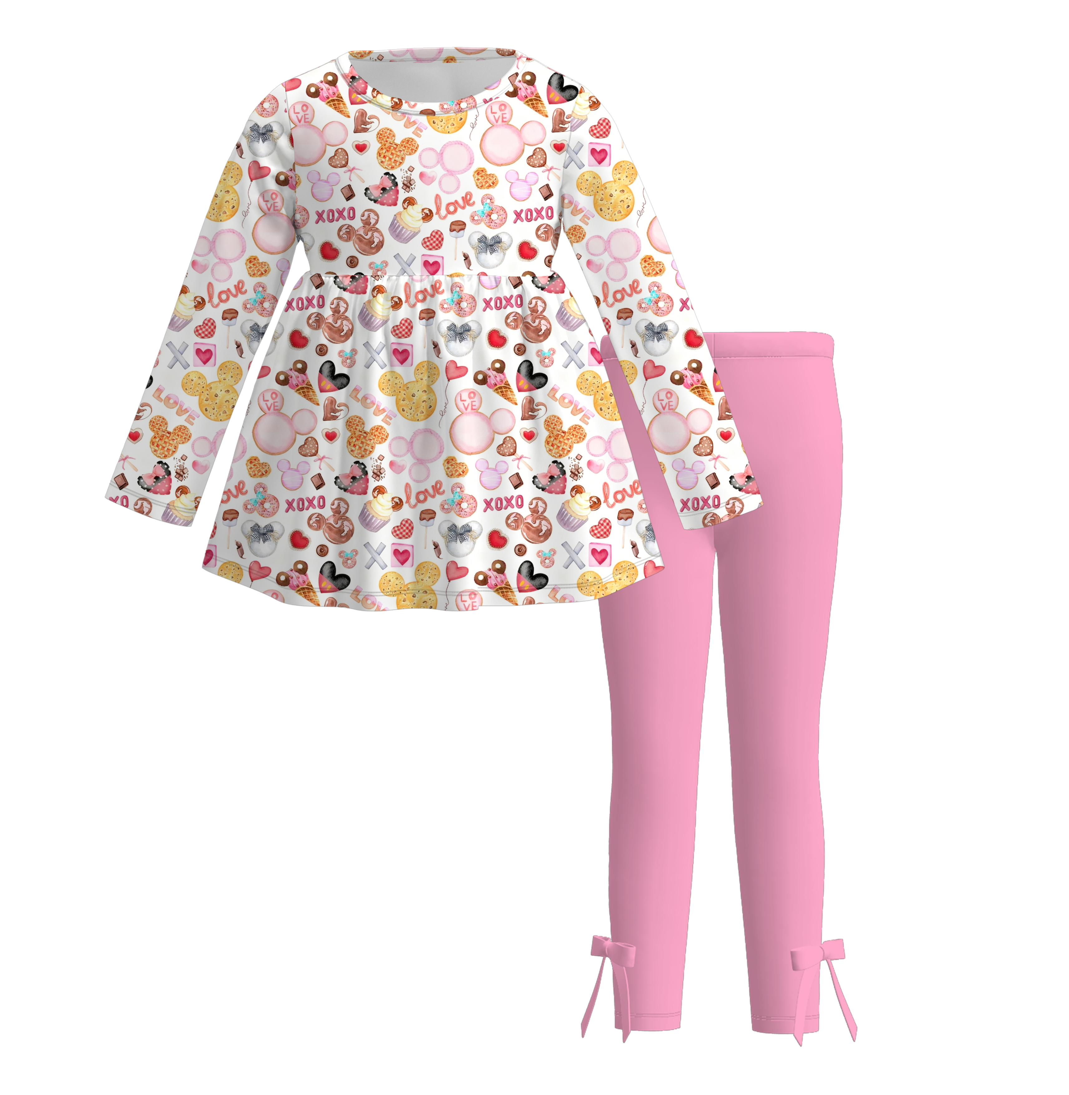 （Pre Order）Girls Valentine's Day Cartoon Print Dress&Set