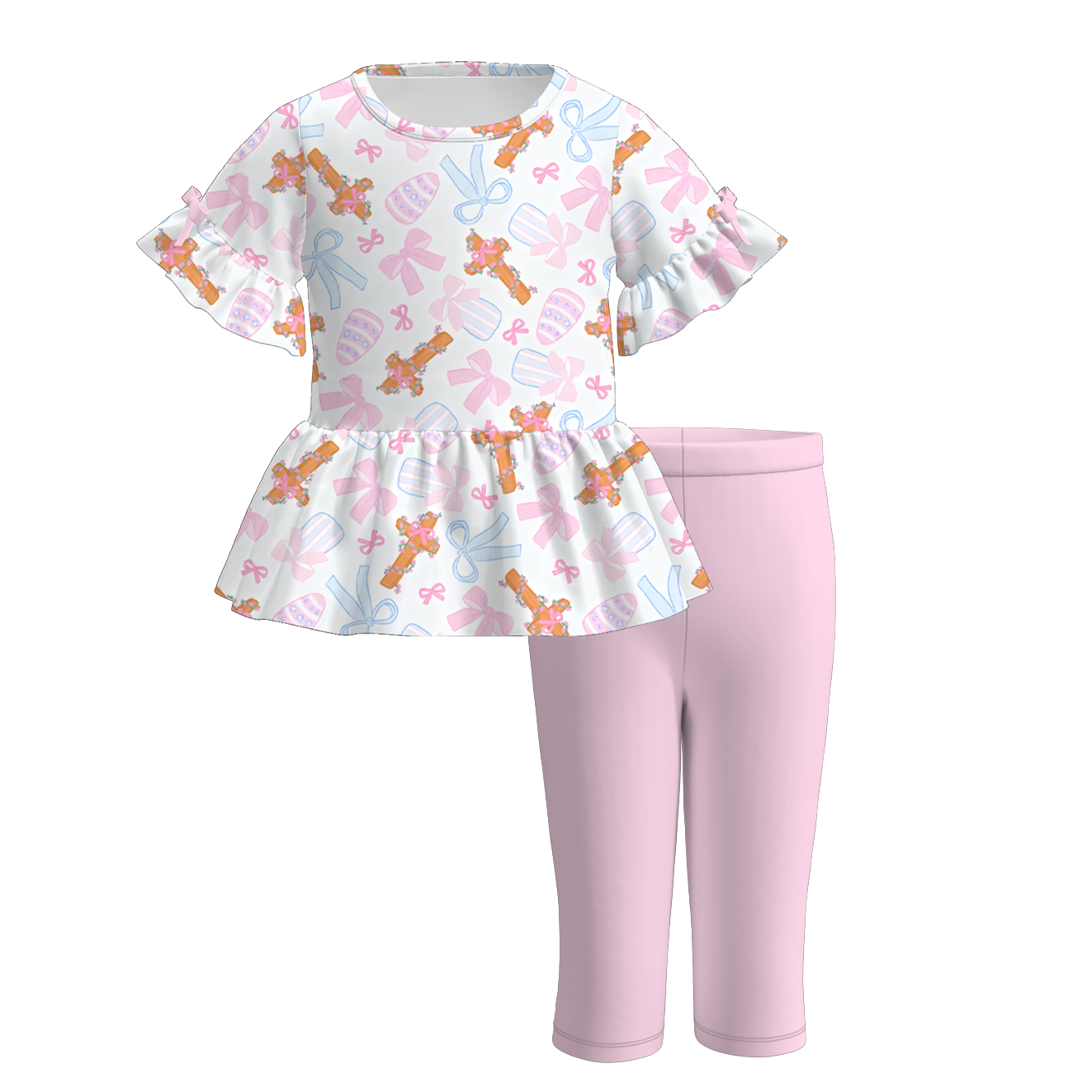 （Pre Order）Girls Easter Print Ruffle Outfit Set