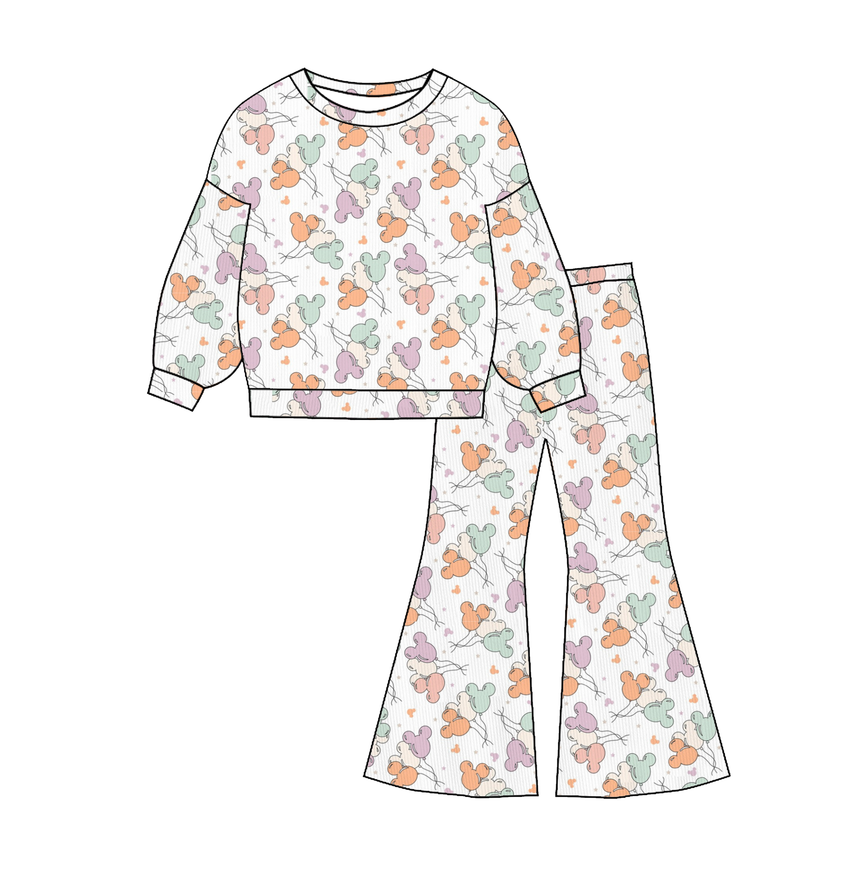 （Pre Order）Girls Spring&Summer Cartoon Print Twill Sweatshirt Suit