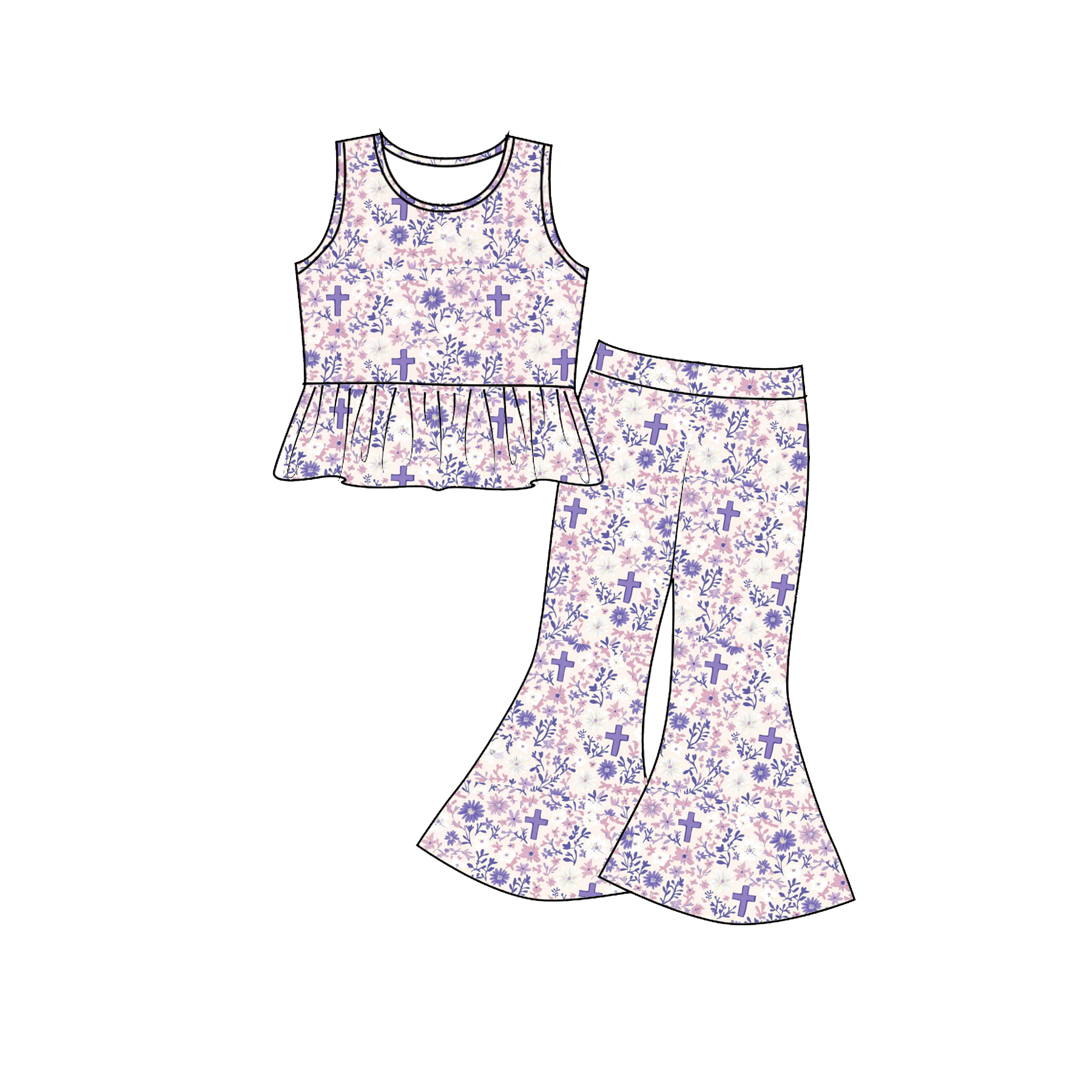 （Pre Order）Girls Easter Bunny Print Outfit Set