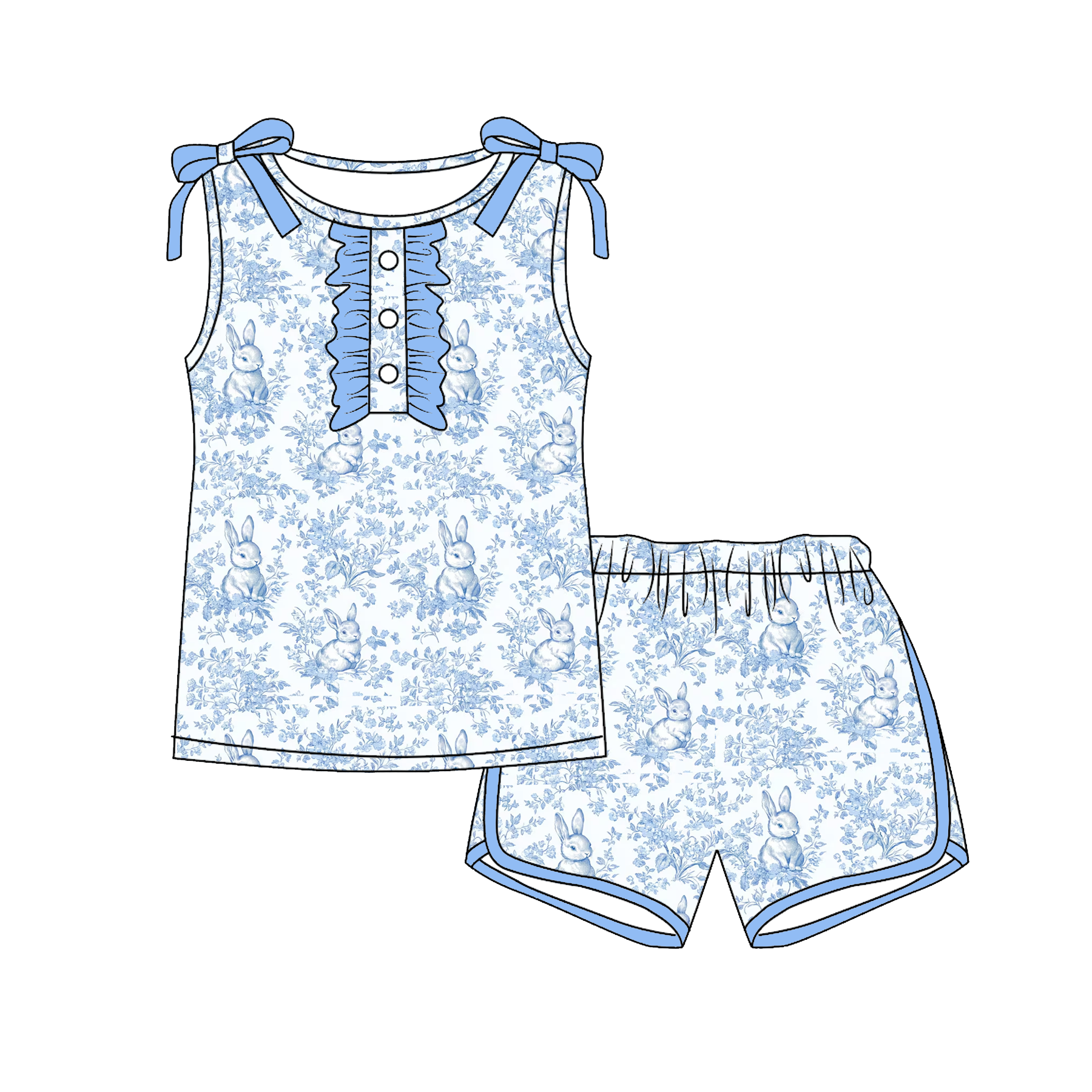 （Pre Order）Girls Easter Bunny Print Shorts Set