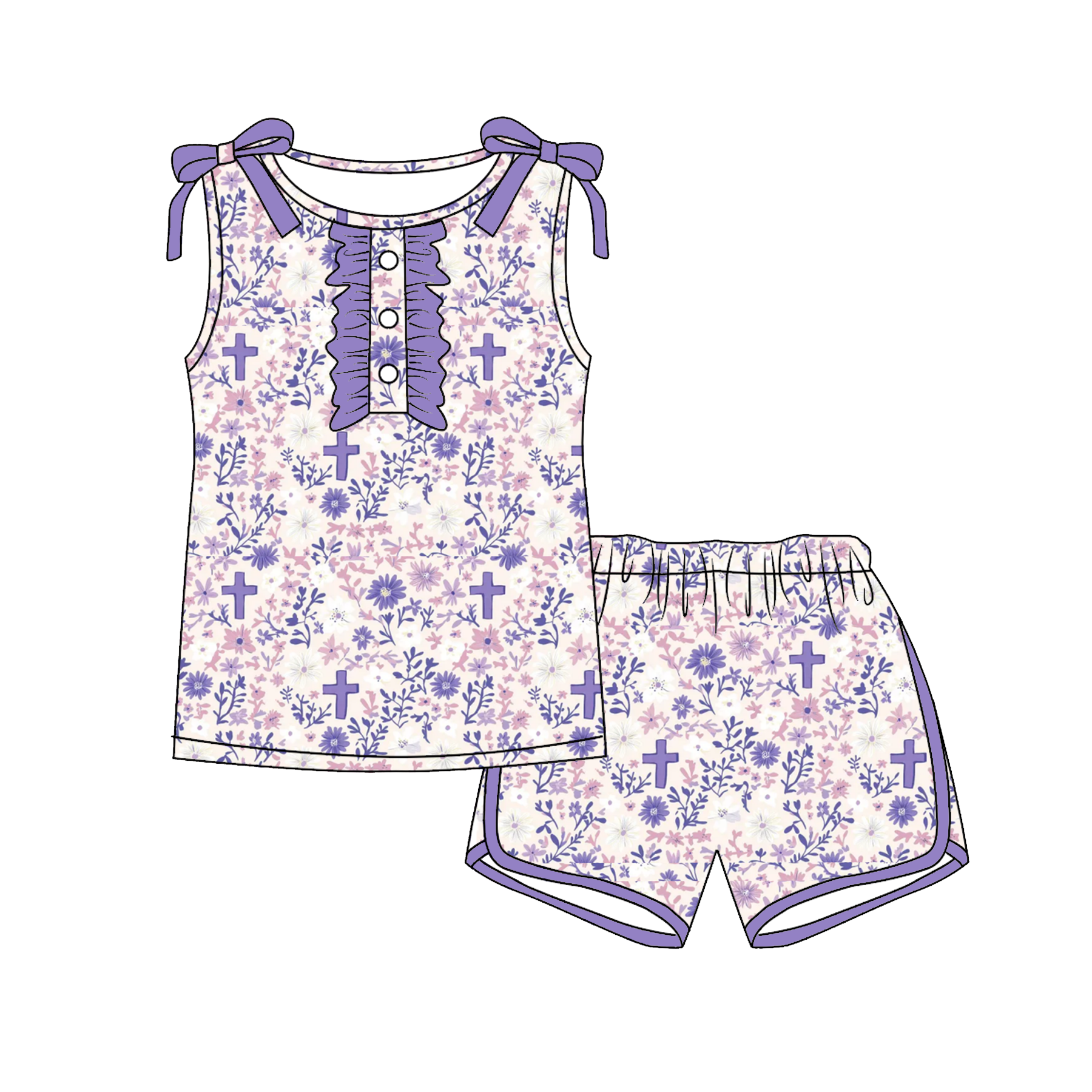 （Pre Order）Girls Easter Bunny Print Shorts Set