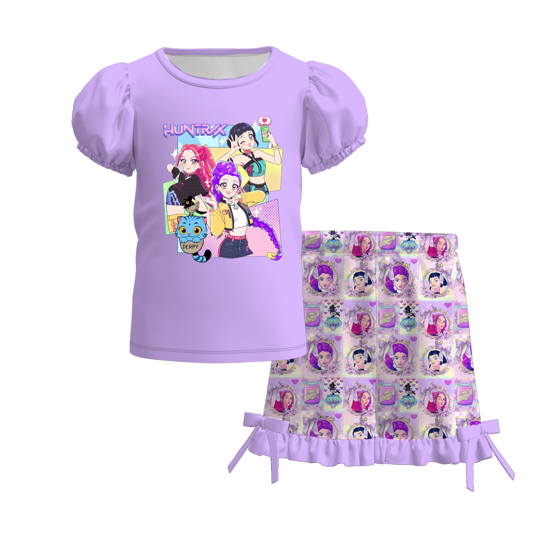 （Pre Order）Girls Spring&Summer Movie Character Print Shorts Set