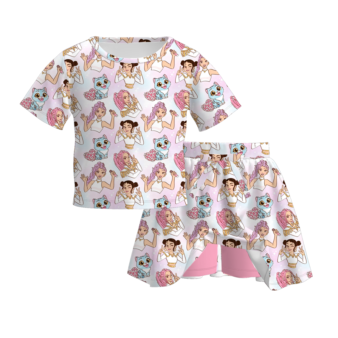 （Pre Order）Girls Spring&Summer Movie Character Print Dress&Set