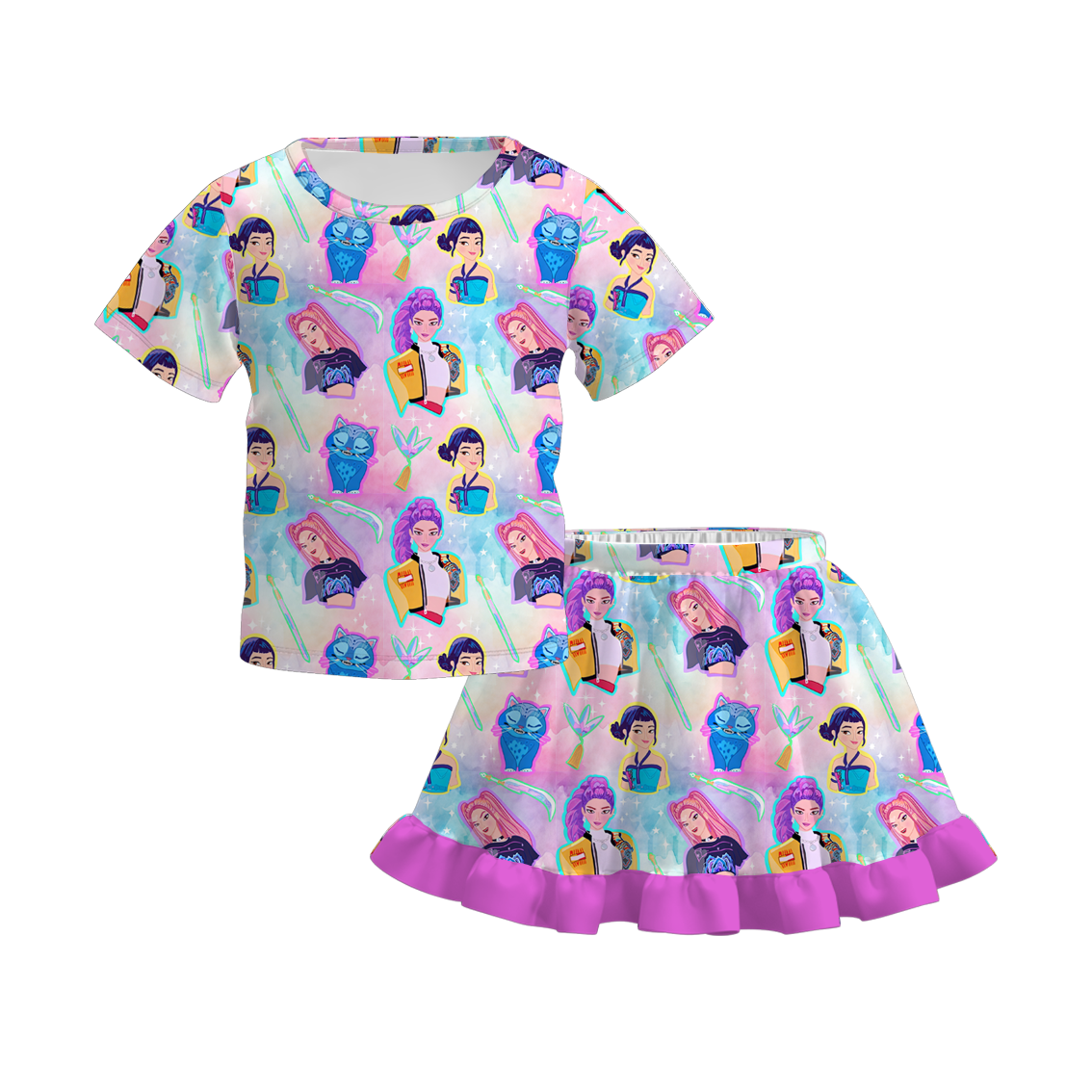 （Pre Order）Girls Spring&Summer Movie Character Print Ruffle Skirt Set