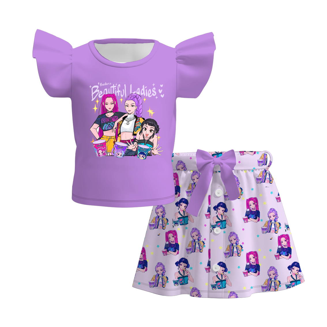 （Pre Order）Girls Spring&Summer Movie Character Print Skirt Set