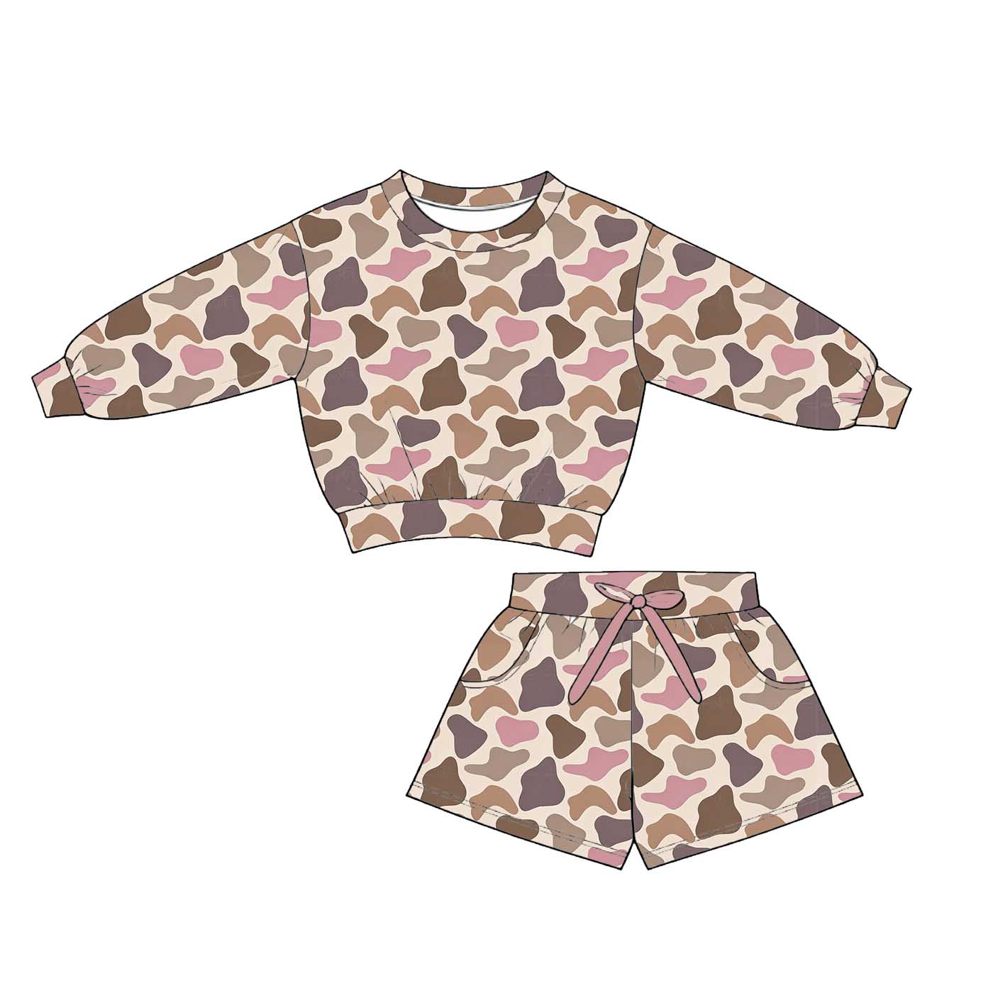 （Pre Order）Family Mardi Gras Camouflage Print Shorts Set with Pockets