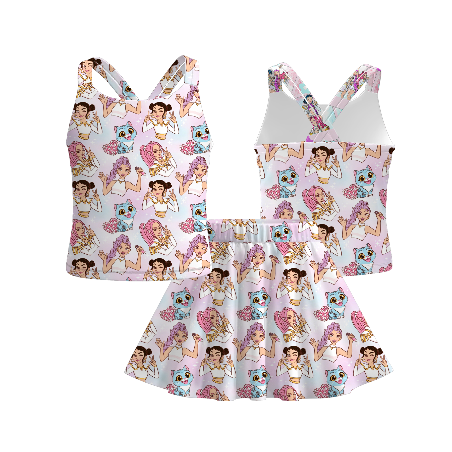（Pre Order）Girls Spring&Summer Movie Character Print Skirt Set