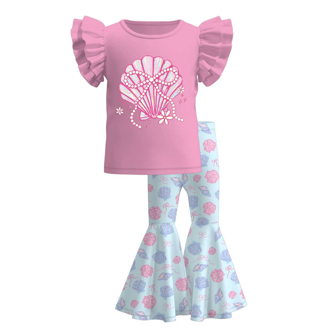 （Pre Order）Girls Spring&Summer Seashell Print Outfit Set