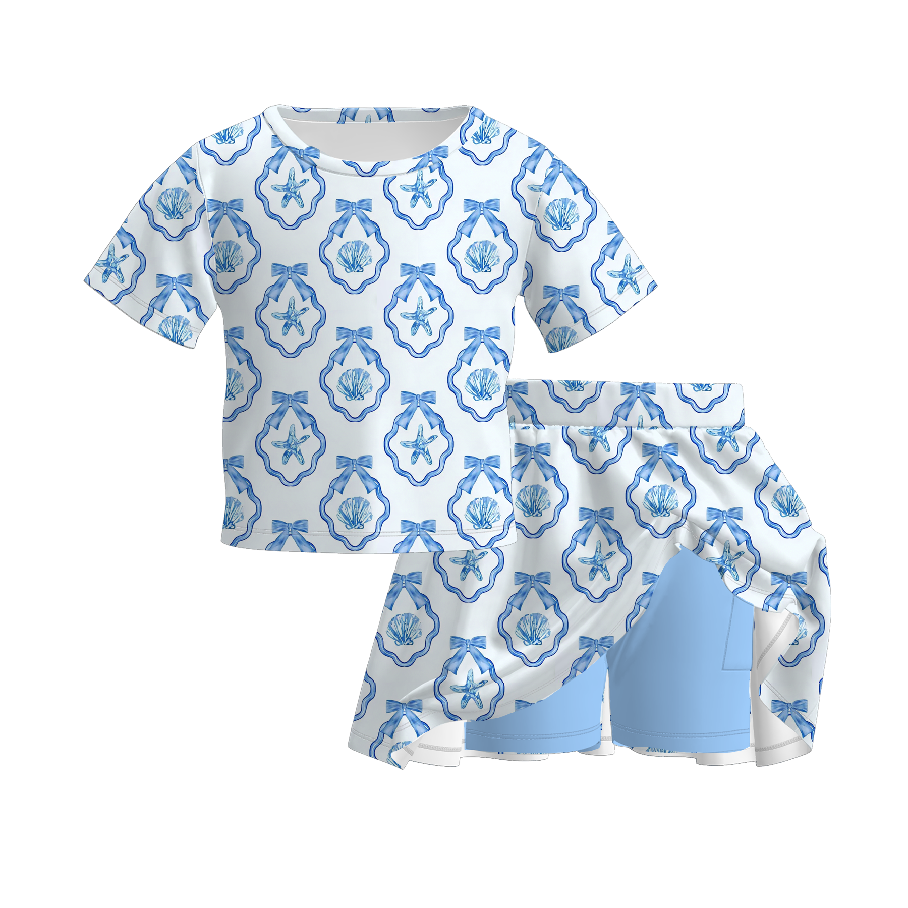 （Pre Order）Girls Spring&Summer Seashell Print Dress&Set