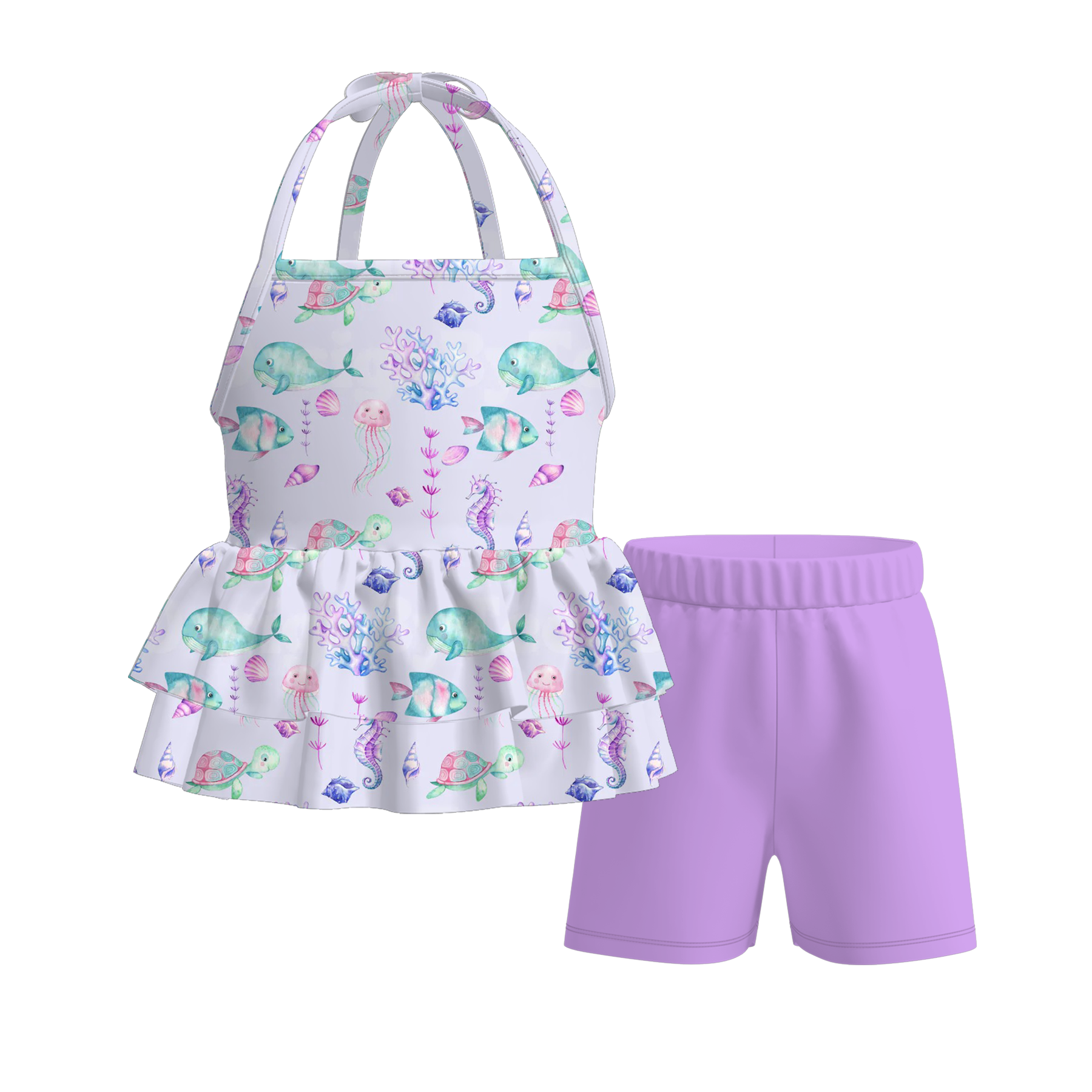 （Pre Order）Girls Spring&Summer Seashell Print Shorts Set