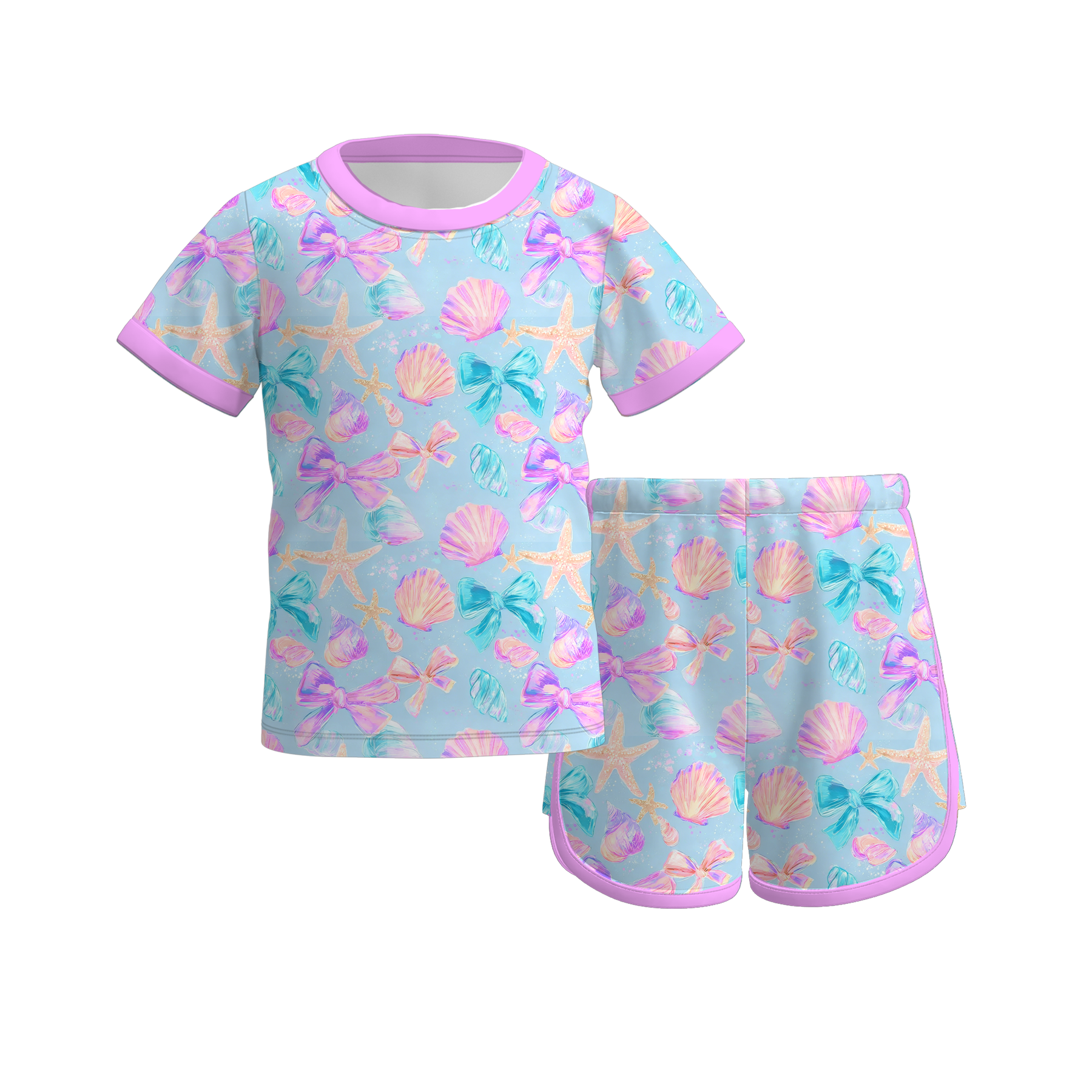 （Pre Order）Girls Spring&Summer Seashell Print Shorts Set