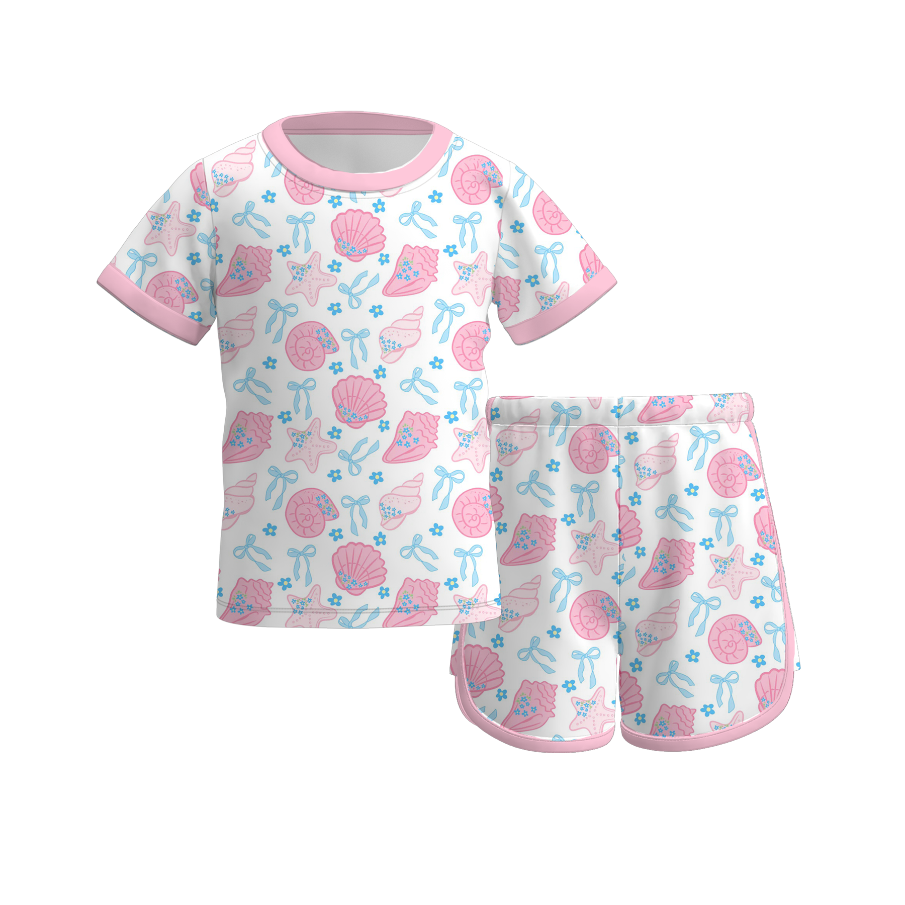 （Pre Order）Girls Spring&Summer Seashell Print Shorts Set