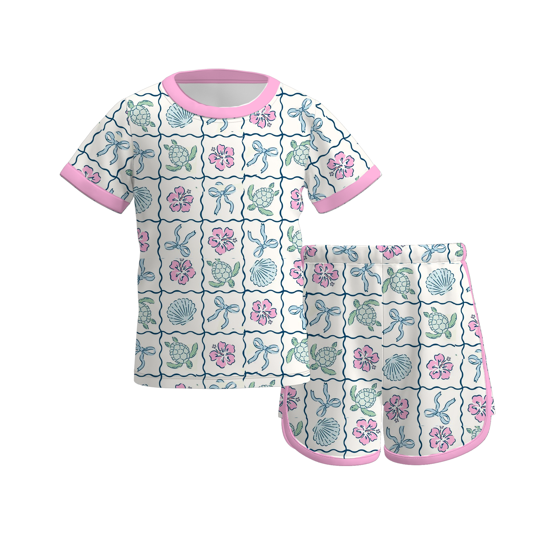 （Pre Order）Girls Spring&Summer Seashell Print Shorts Set