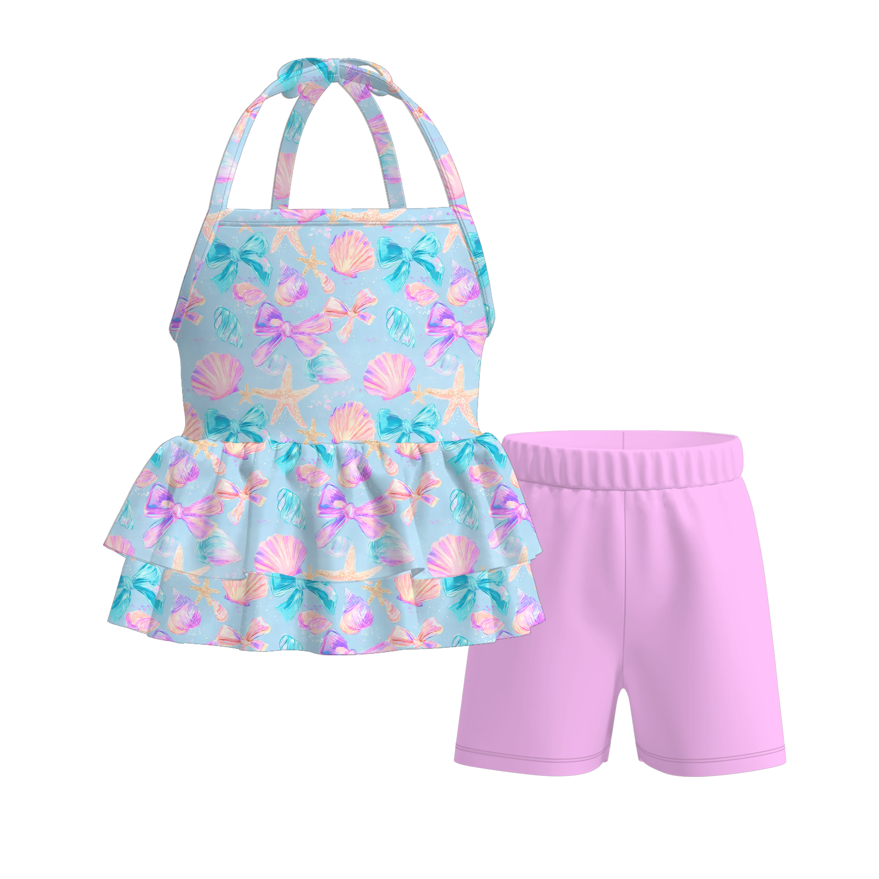 （Pre Order）Girls Spring&Summer Seashell Print Shorts Set