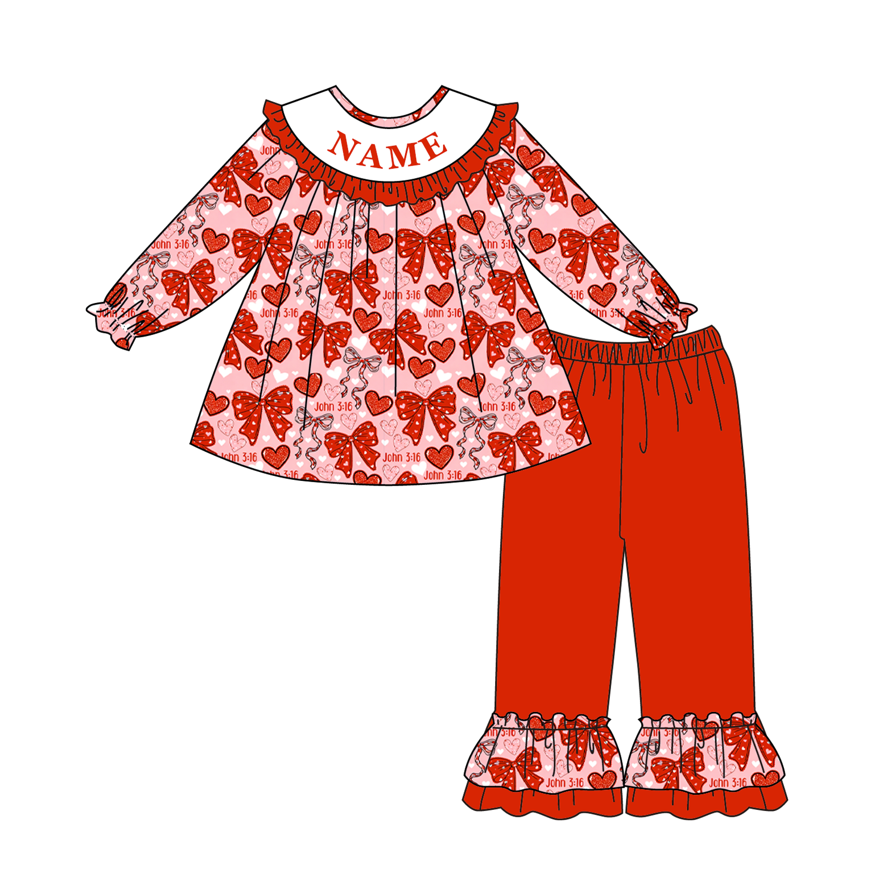 （Pre Order）Sisters Valentine's Day Embroidery Smocked Outfit Set&Romper