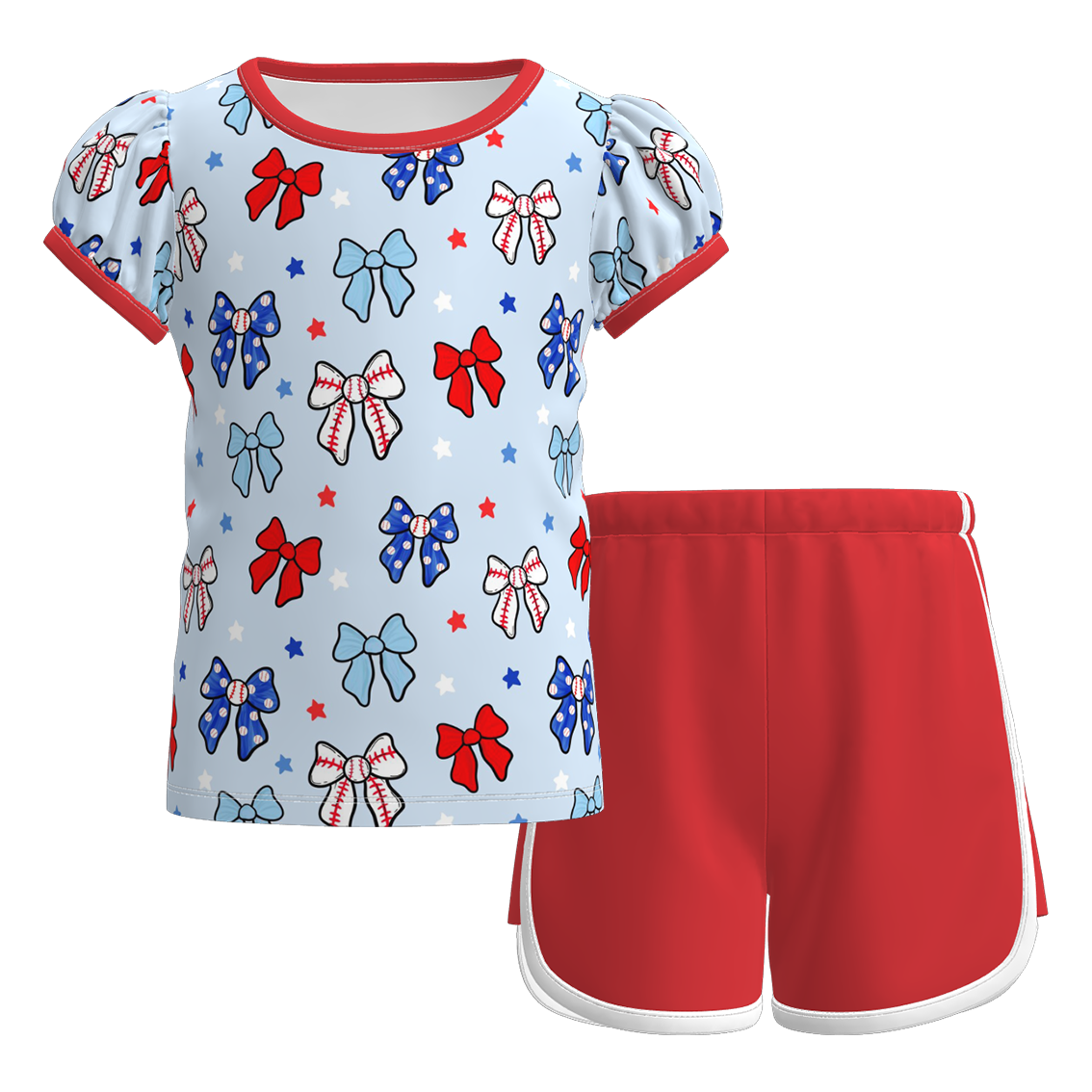 （Pre Order）Girls Spring&Summer Sports Print Shorts Set