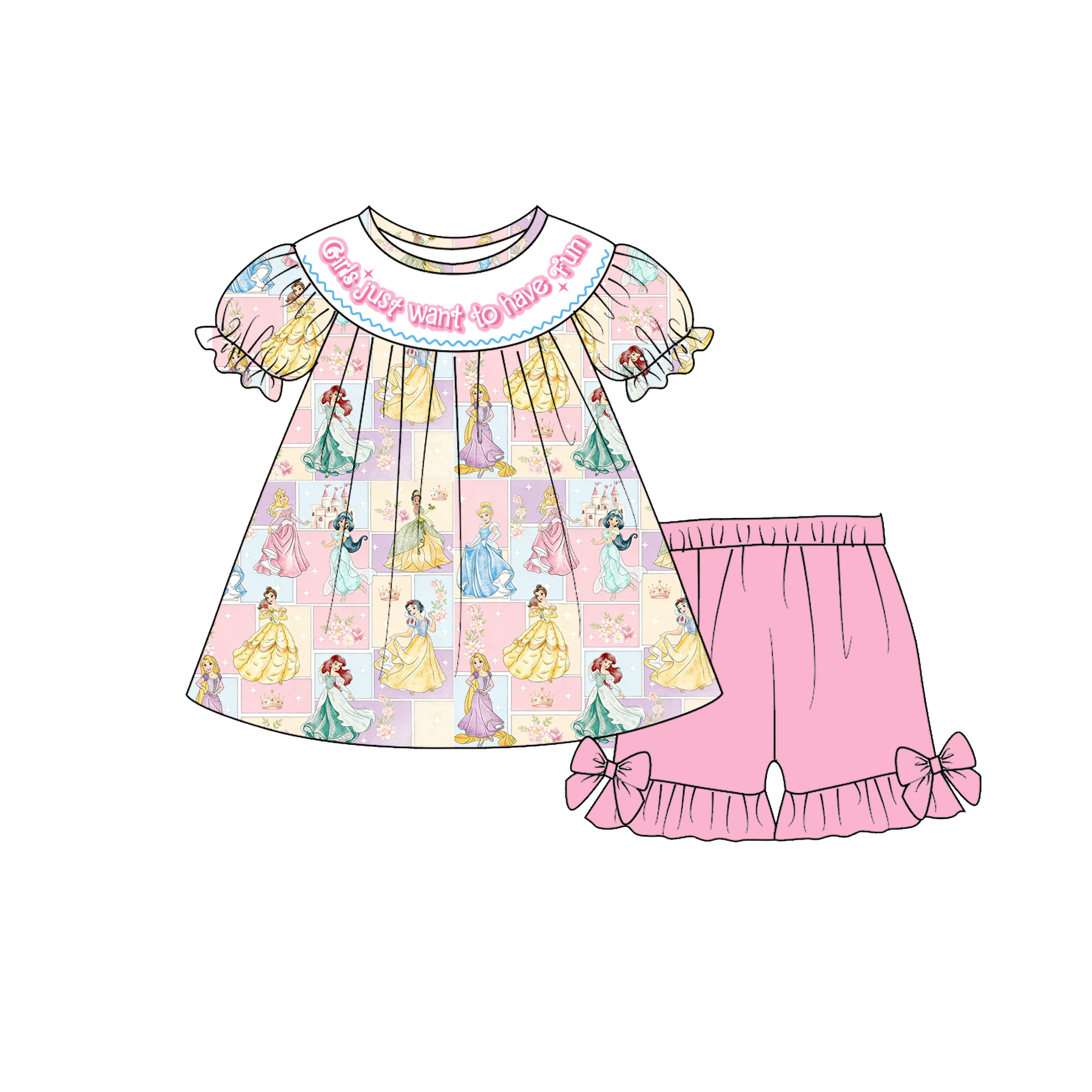 （Pre Order）Sisters Spring&Summer Princess Embroidery Smocked Shorts Set&Romper