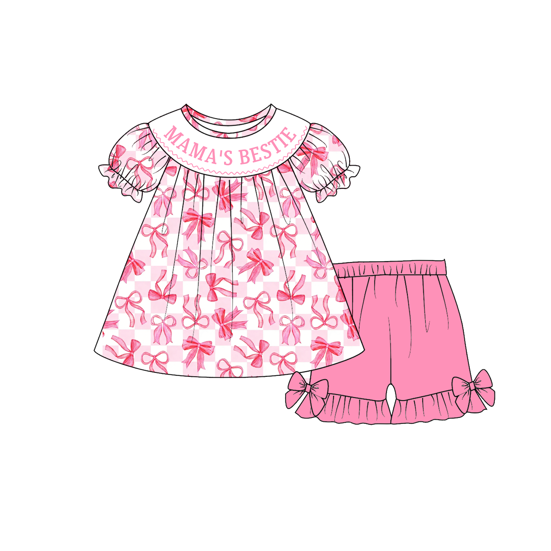 （Pre Order）Sisters Spring&Summer MAMA'S BESTIE Embroidery Smocked Shorts Set&Romper