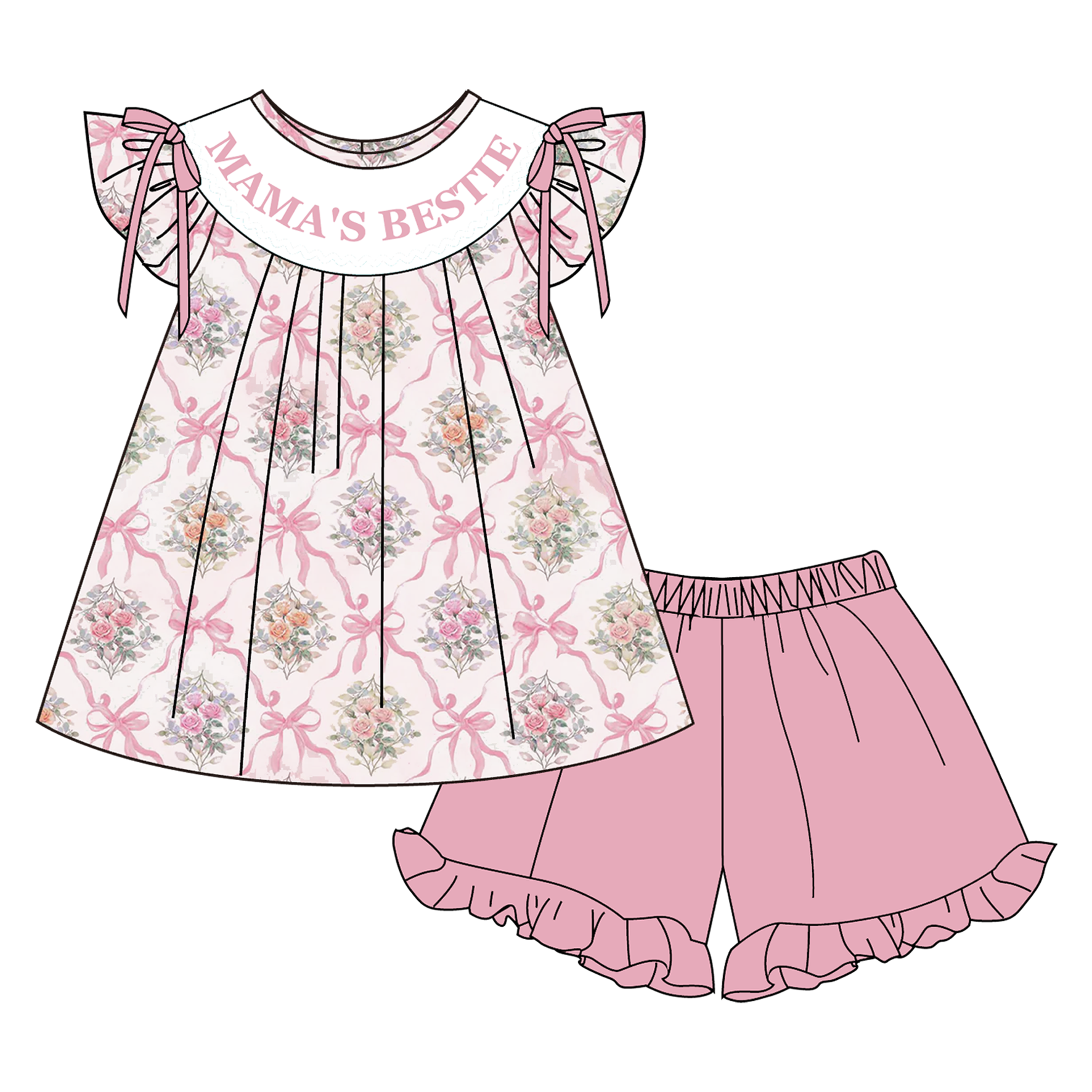 （Pre Order）Sisters Spring&Summer Embroidery Smocked Shorts Set&Romper