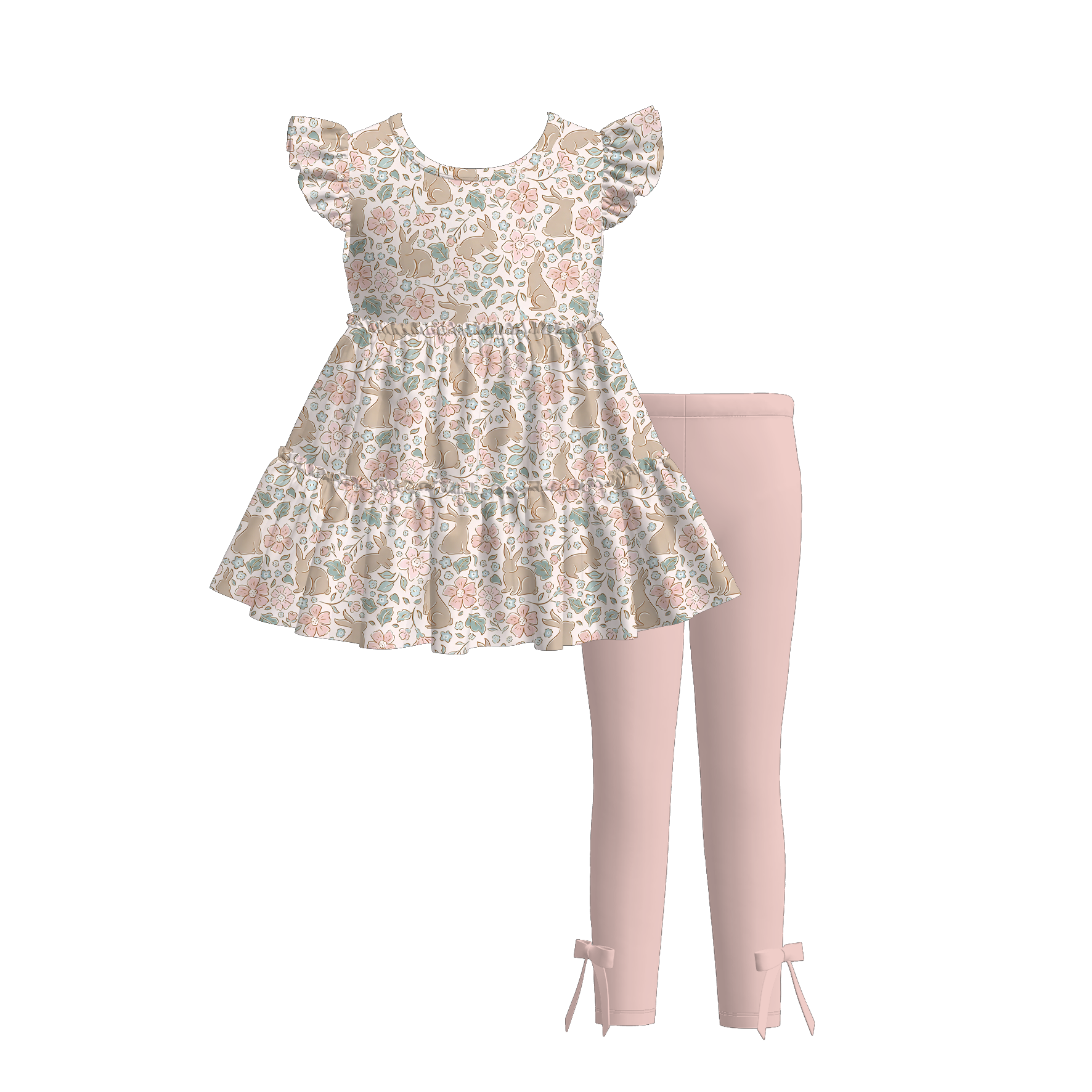 （Pre Order）Girls Easter Bunny Print Outfit Set