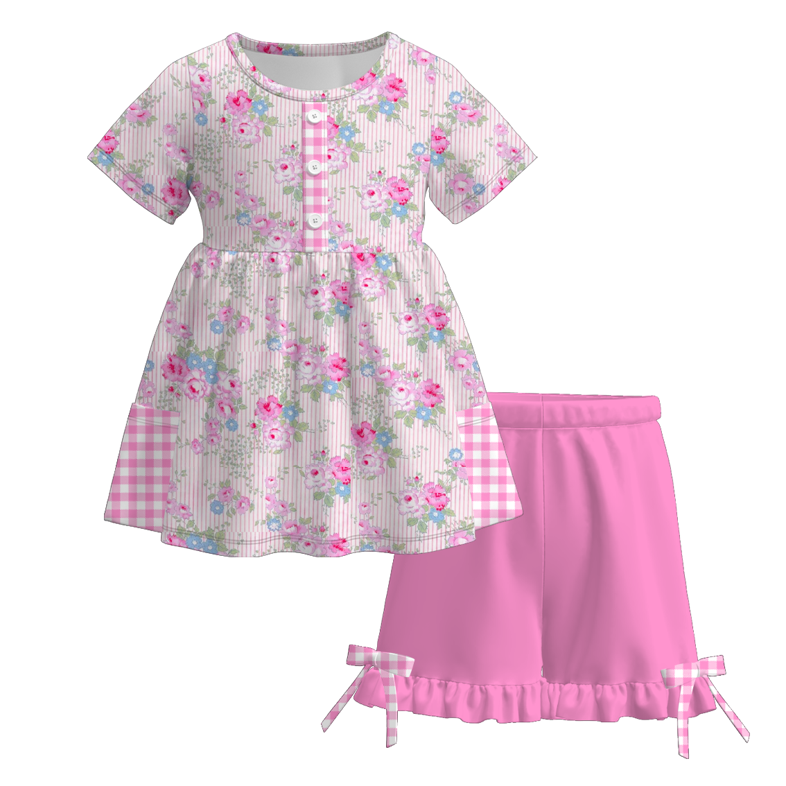 （Pre Order）Girls Easter Bunny Print Shorts Set with Pockets