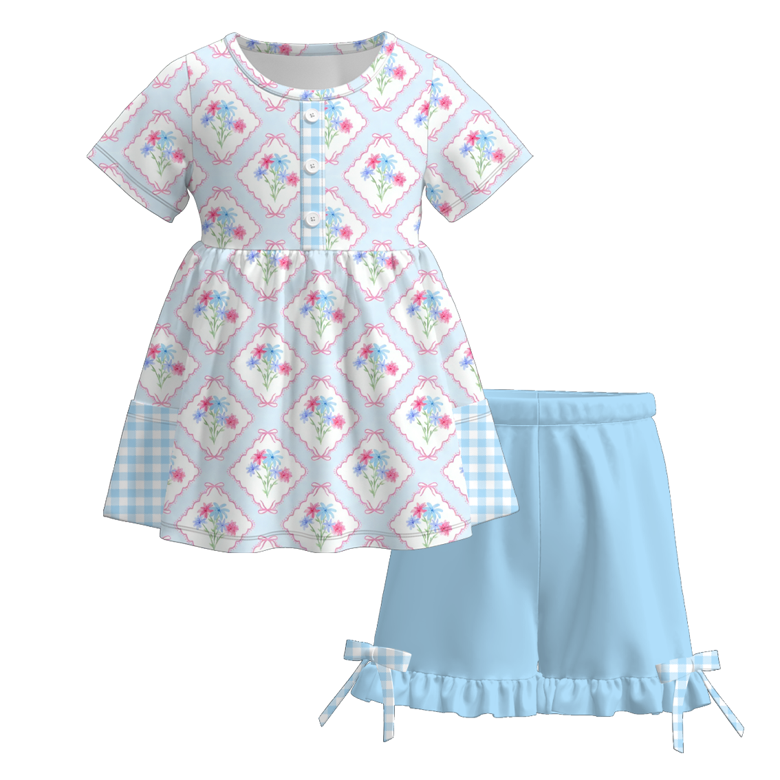 （Pre Order）Girls Easter Bunny Print Shorts Set with Pockets