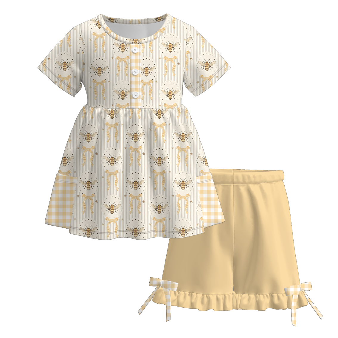 （Pre Order）Girls Easter Bunny Print Shorts Set with Pockets