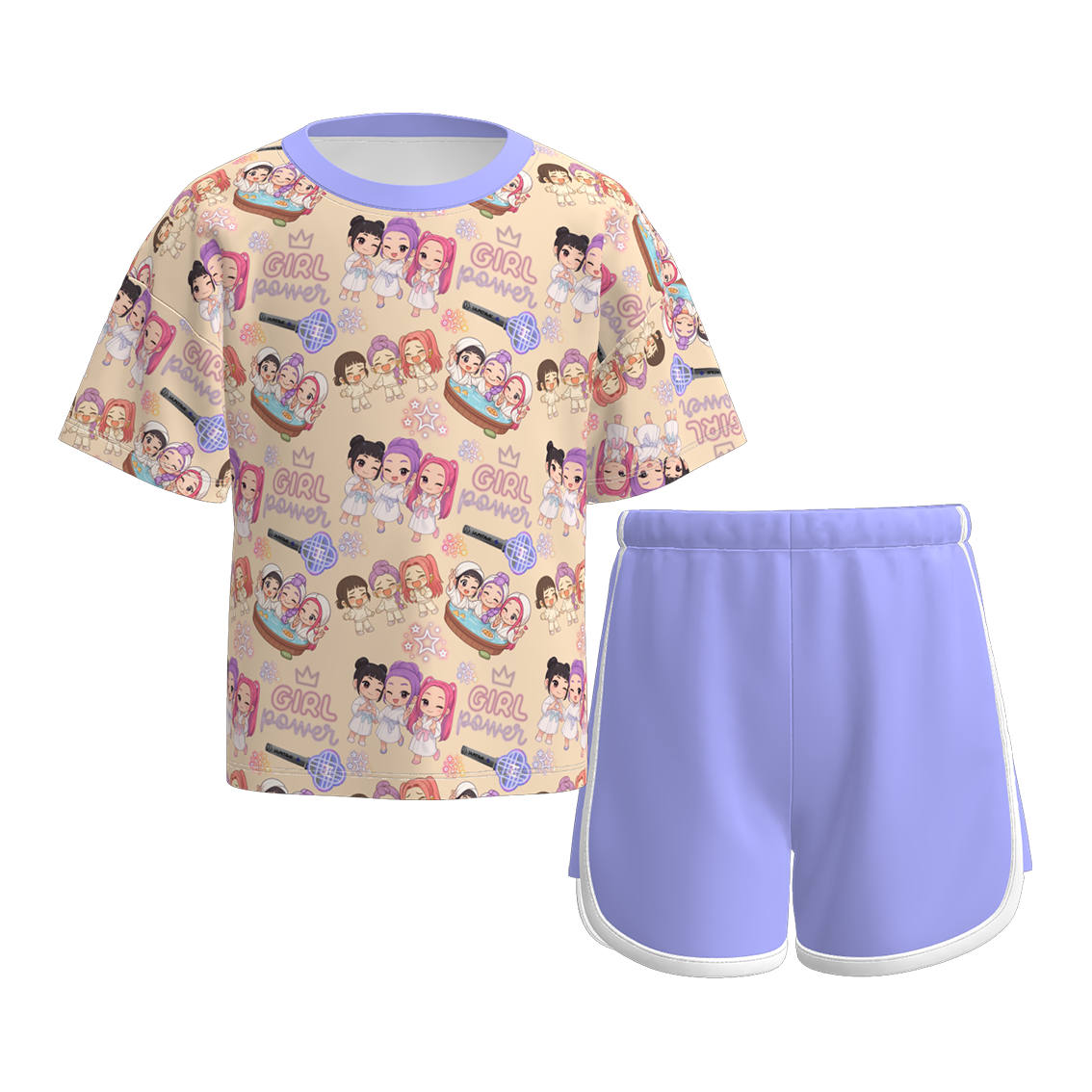 （Pre Order）Girls Spring&Summer Movie Character Print Shorts Set