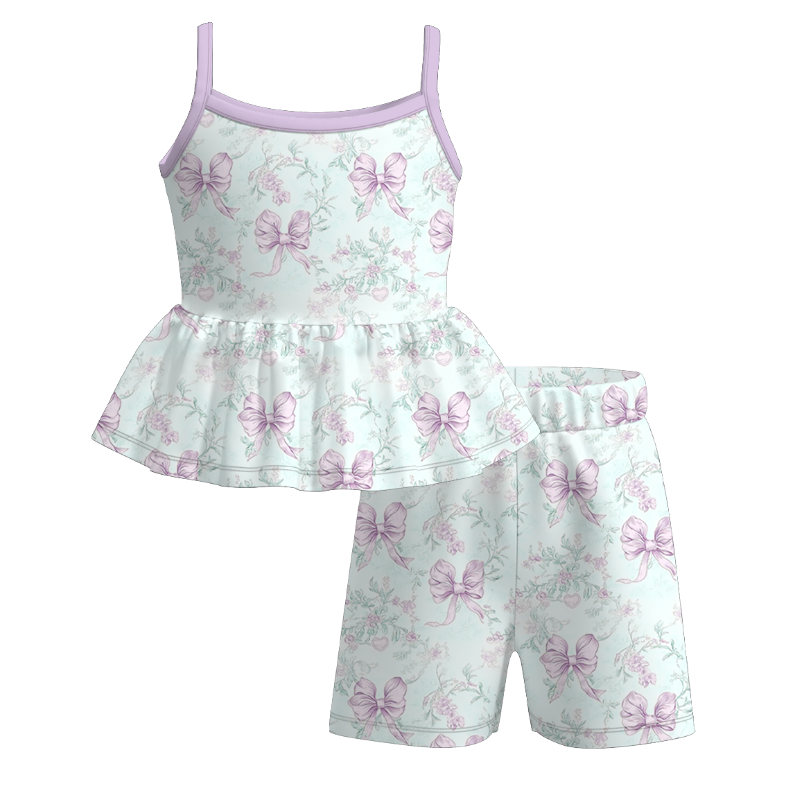 （Pre Order）Family Spring&Summer Bow Print Dress,Set&Romper