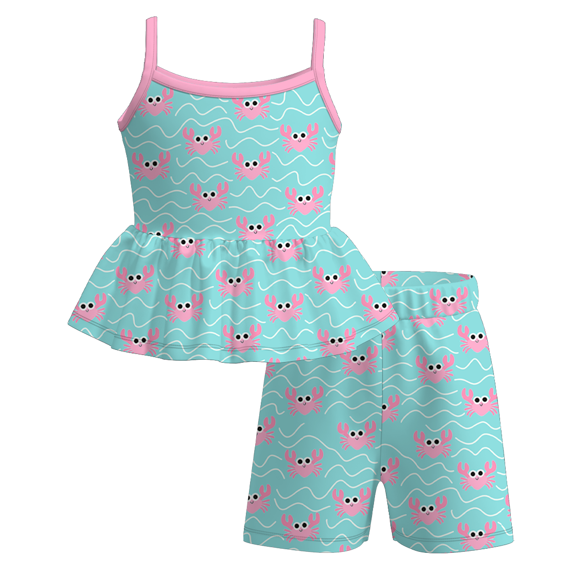 （Pre Order）Girls Spring and Summer Crab Print Dress,Set&Jumpsuit