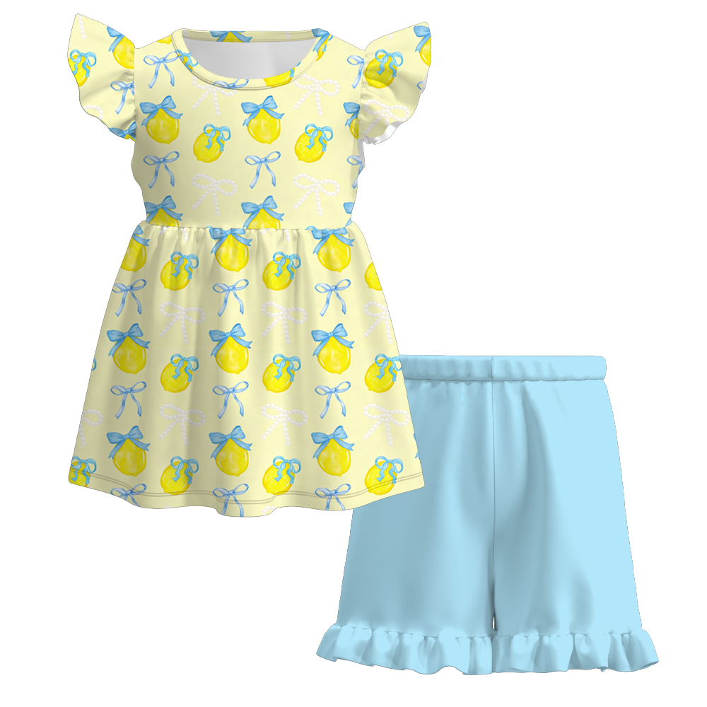 （Pre Order）Girls Spring and Summer Lemon Print Dress,Set&Jumpsuit