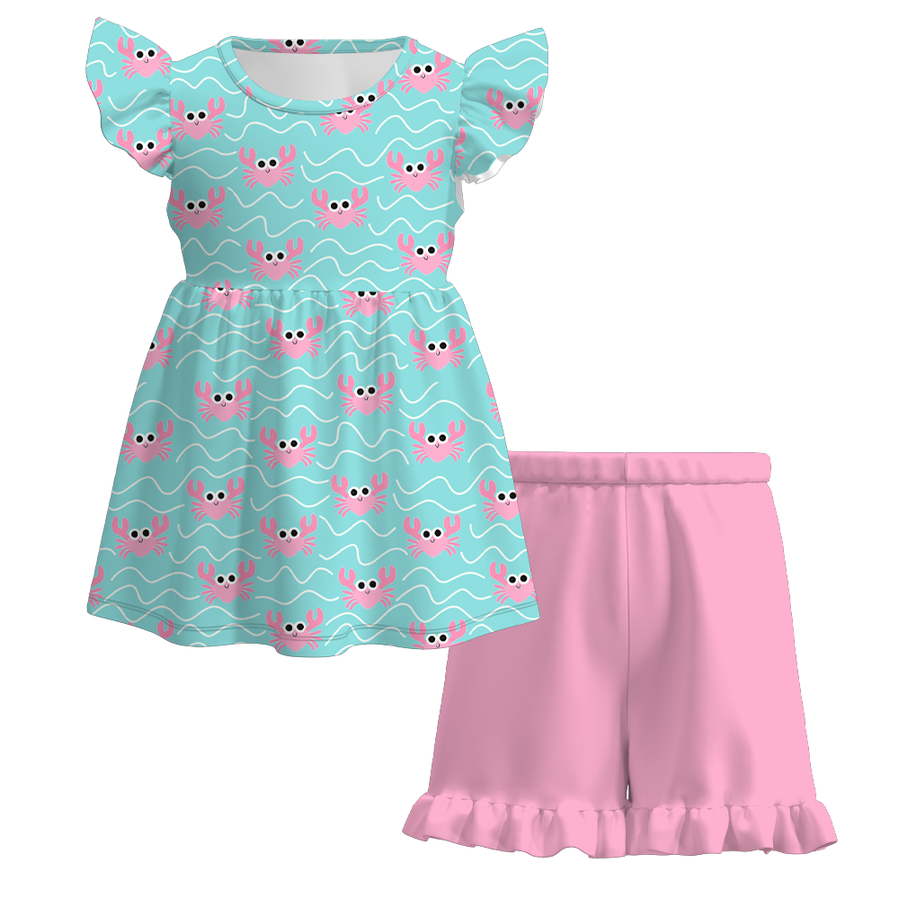 （Pre Order）Girls Spring and Summer Crab Print Dress,Set&Jumpsuit