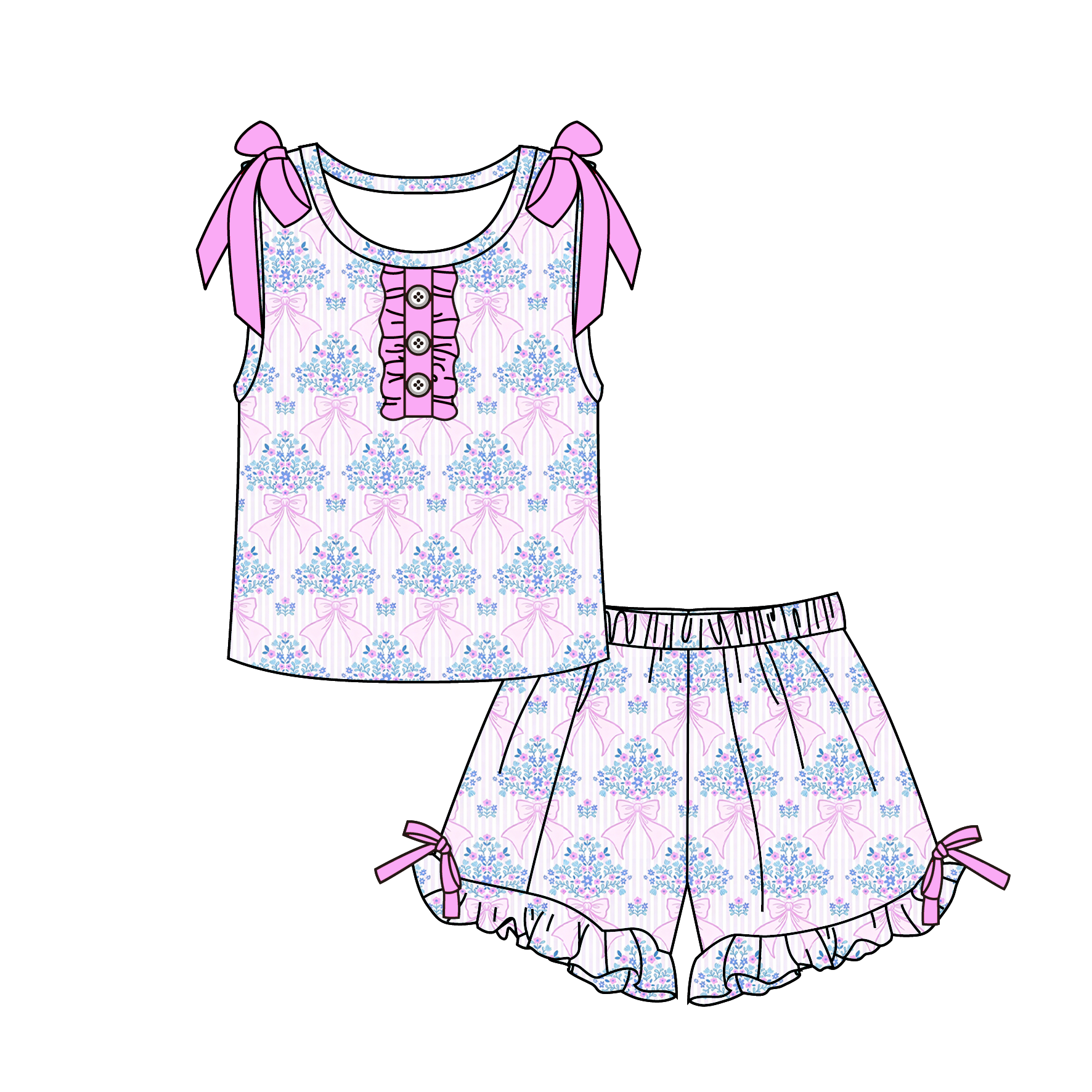 （Pre Order）Girls Spring&Summer Print Shorts Set