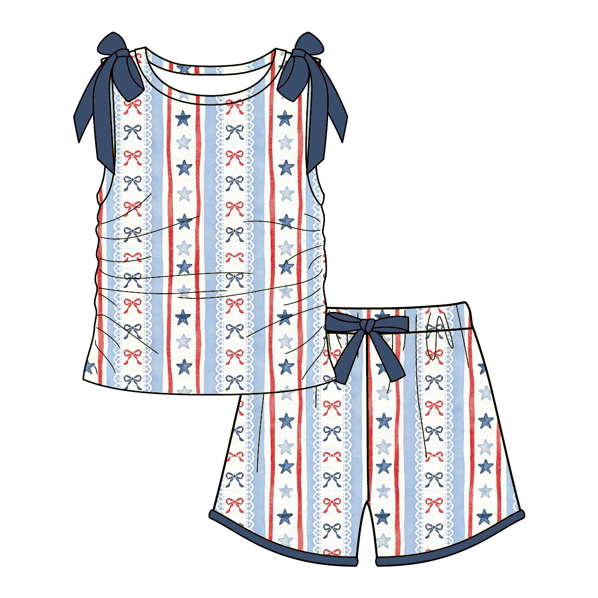 （Pre Order）Family Summer Patriotic Print Dress,Set&Romper