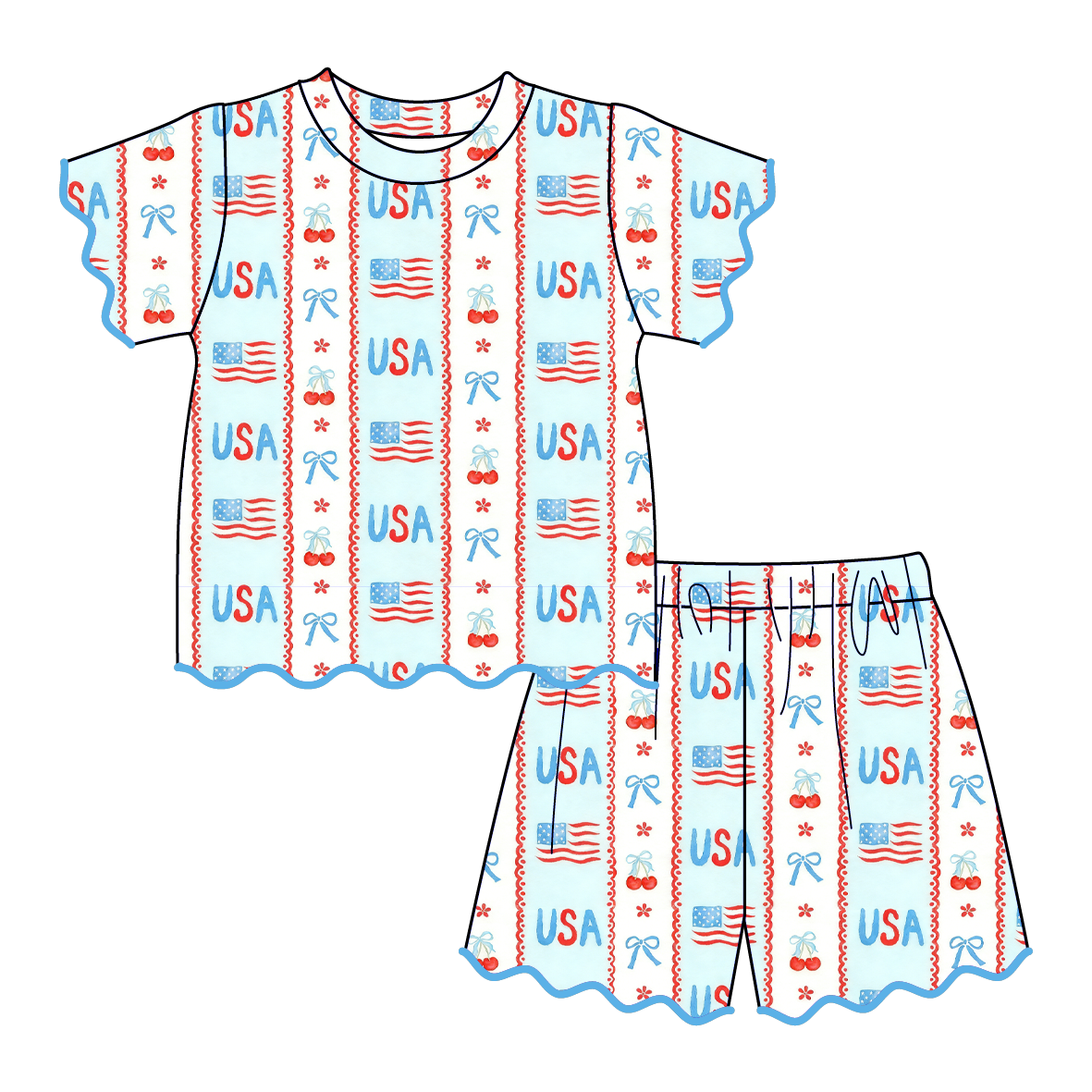 （Pre Order）Family Summer Patriotic Print Dress,Set&Romper