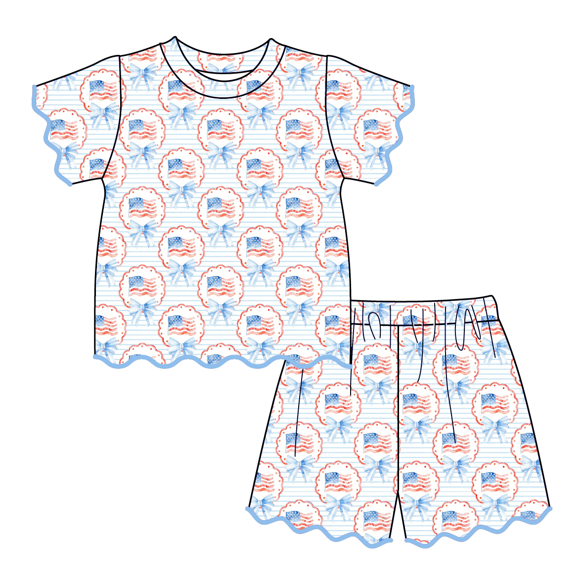 （Pre Order）Family Summer Patriotic Print Dress,Set&Romper