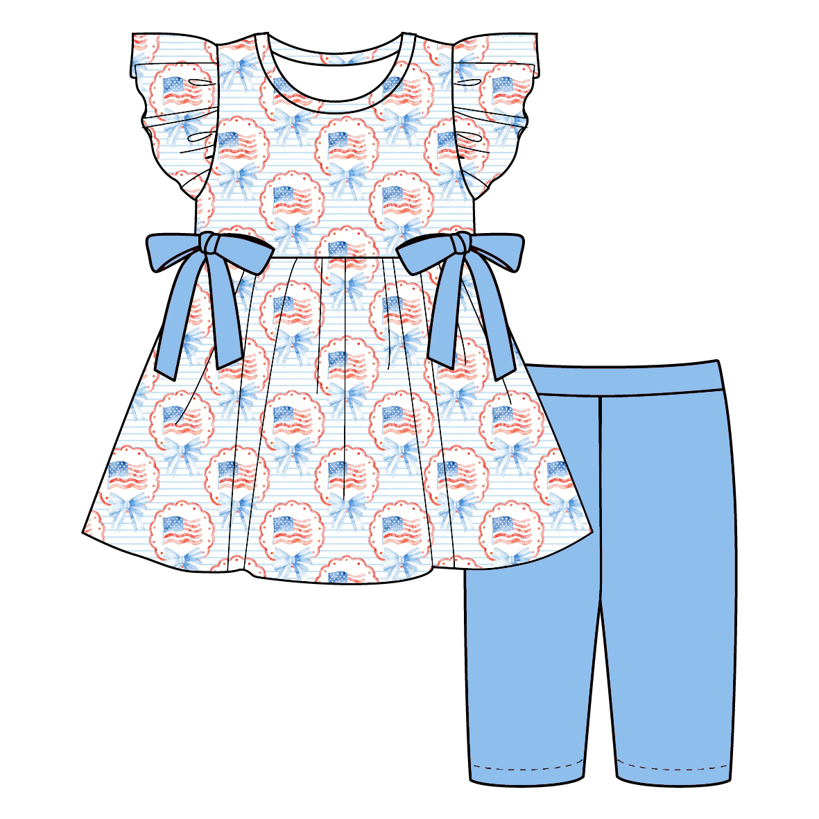 （Pre Order）Family Summer Patriotic Print Dress,Set&Romper