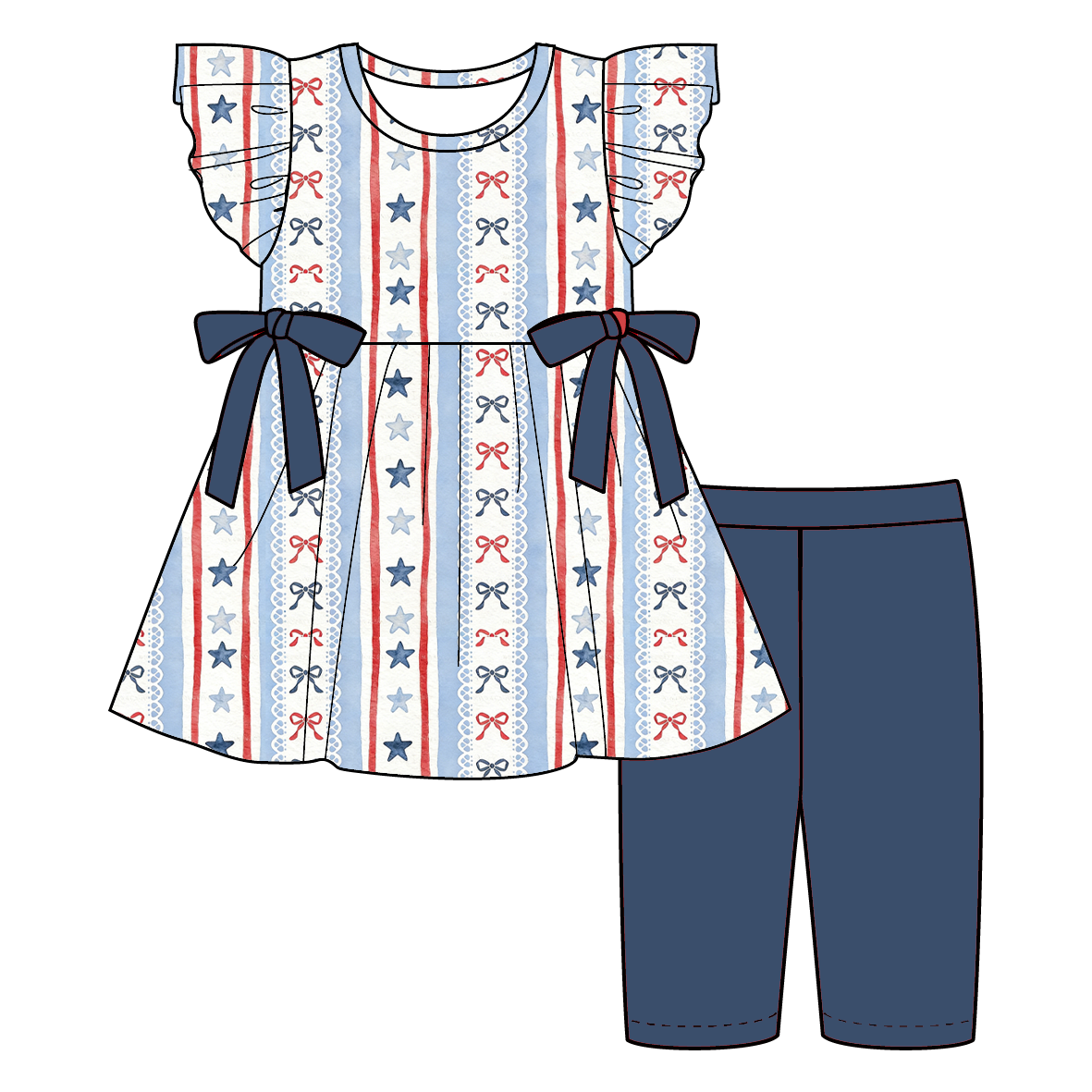 （Pre Order）Family Summer Patriotic Print Dress,Set&Romper