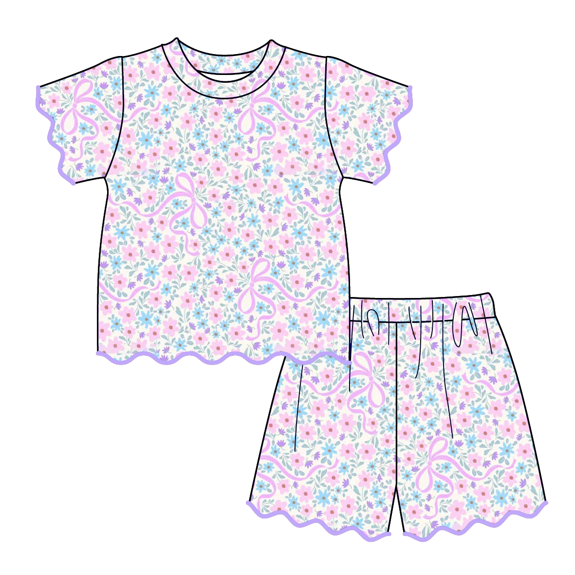 （Pre Order）Girls Spring & Summer Scallop Shorts Set