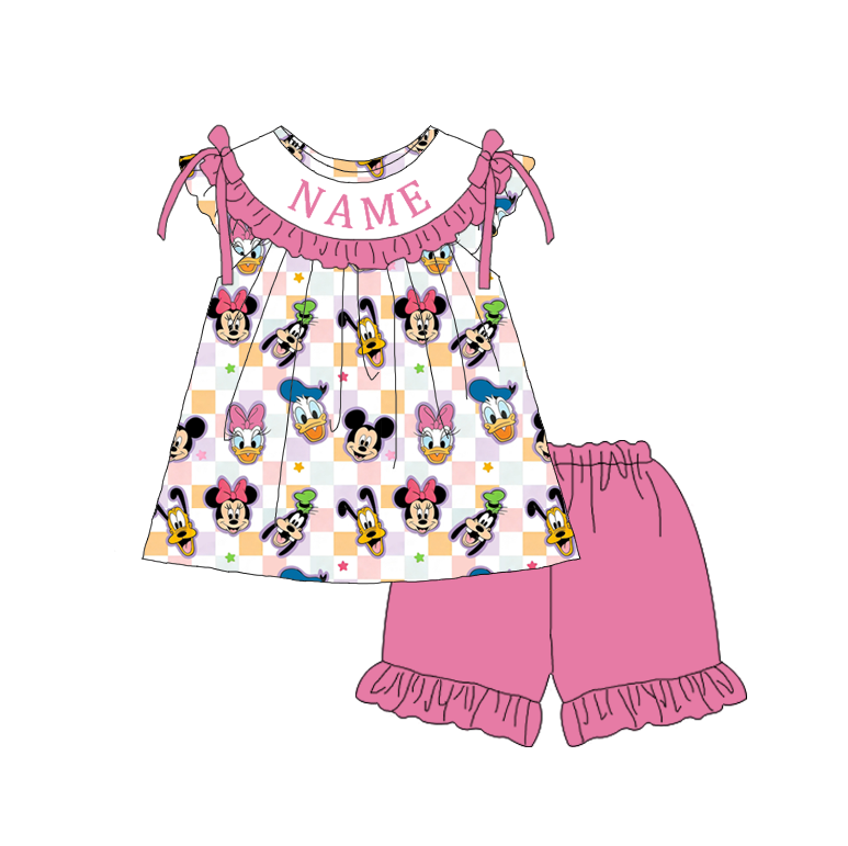 （Pre Order）Sisters Spring&Summer Cartoon Embroidery Smocked Dress,Set&Romper-Customized name