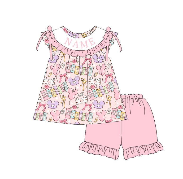 （Pre Order）Sisters Spring&Summer Cartoon Embroidery Smocked Dress,Set&Romper-Customized name