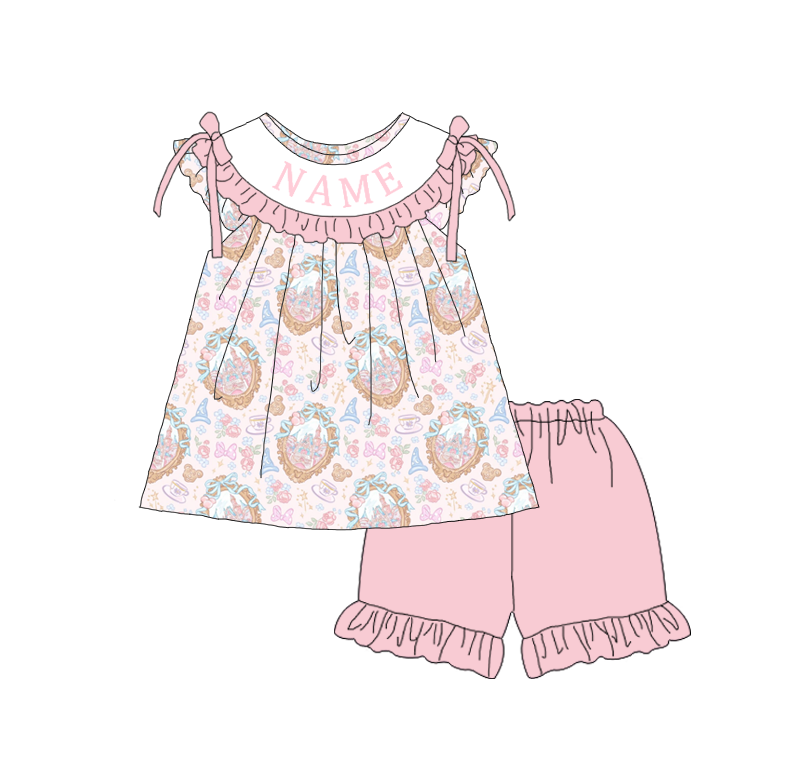 （Pre Order）Sisters Spring&Summer Castle Embroidery Smocked Dress,Set&Romper-Customized name