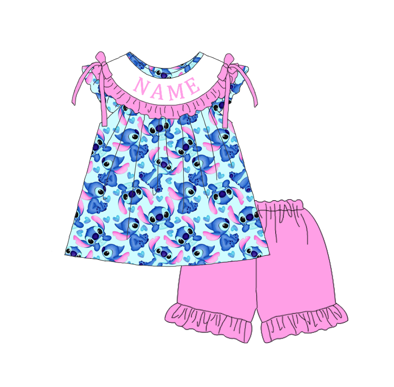 （Pre Order）Sisters Spring&Summer Cartoon Embroidery Smocked Dress,Set&Romper-Customized name