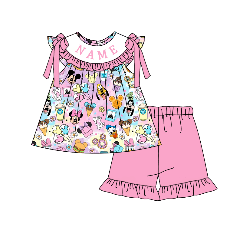 （Pre Order）Sisters Spring&Summer Cartoon Embroidery Smocked Dress,Set&Romper-Customized name