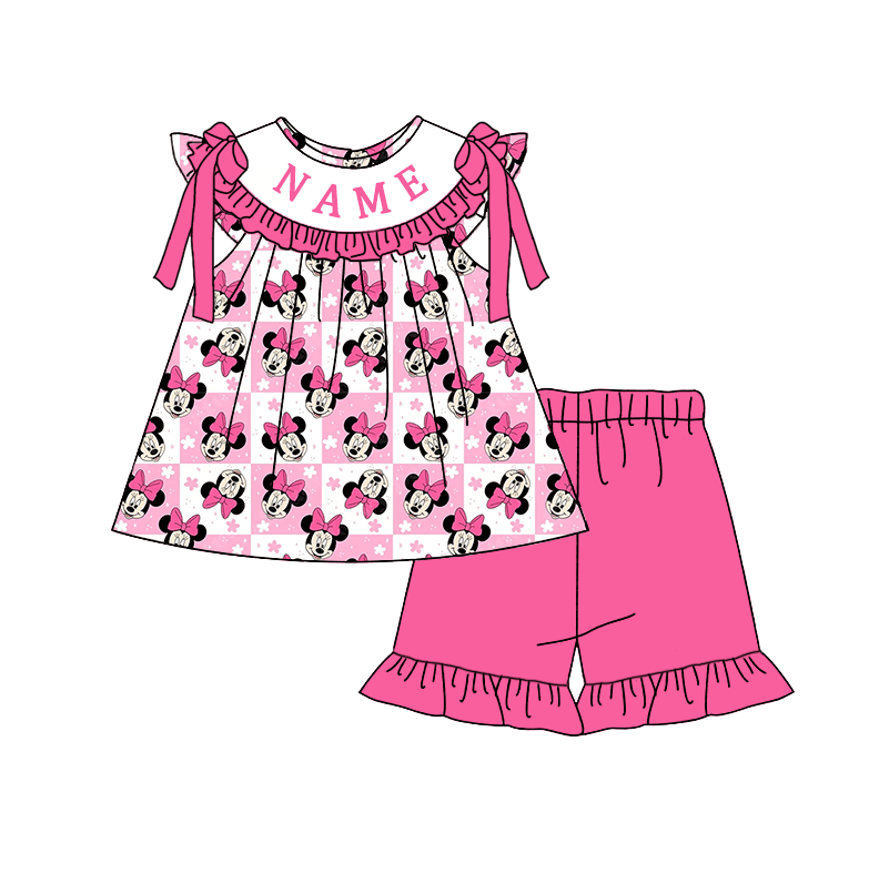 （Pre Order）Sisters Spring&Summer Cartoon Embroidery Smocked Dress,Set&Romper-Customized name